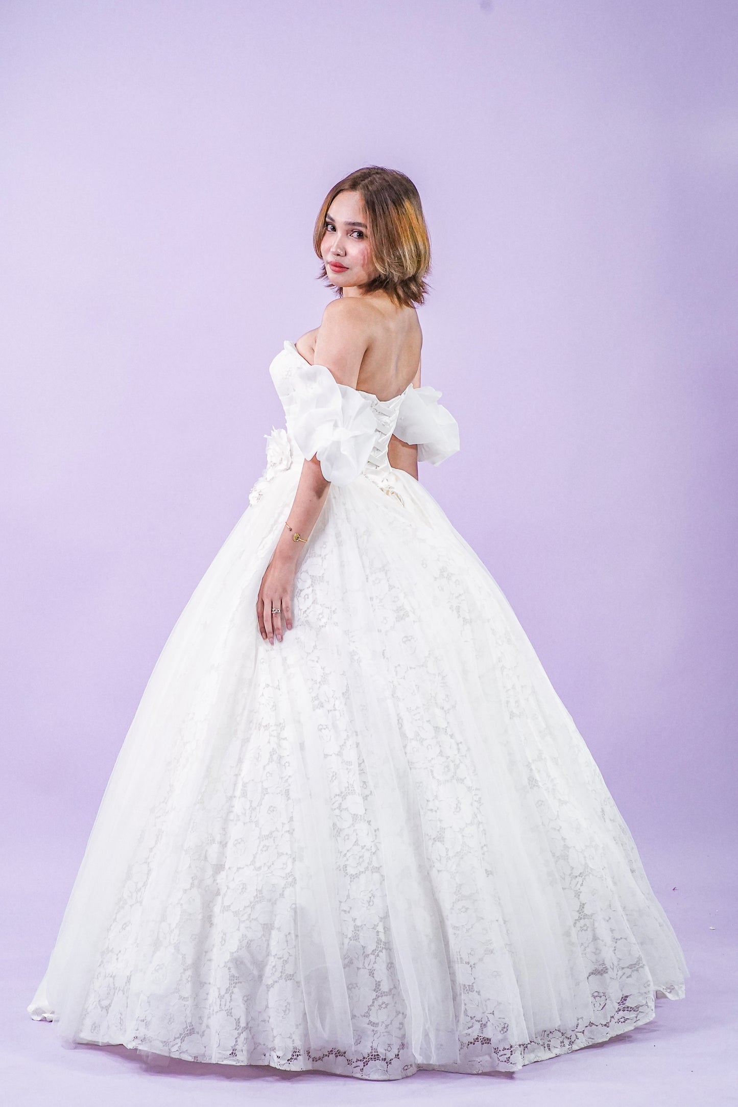 Lace Off-Shoulder Floral Wedding Bridal Gown