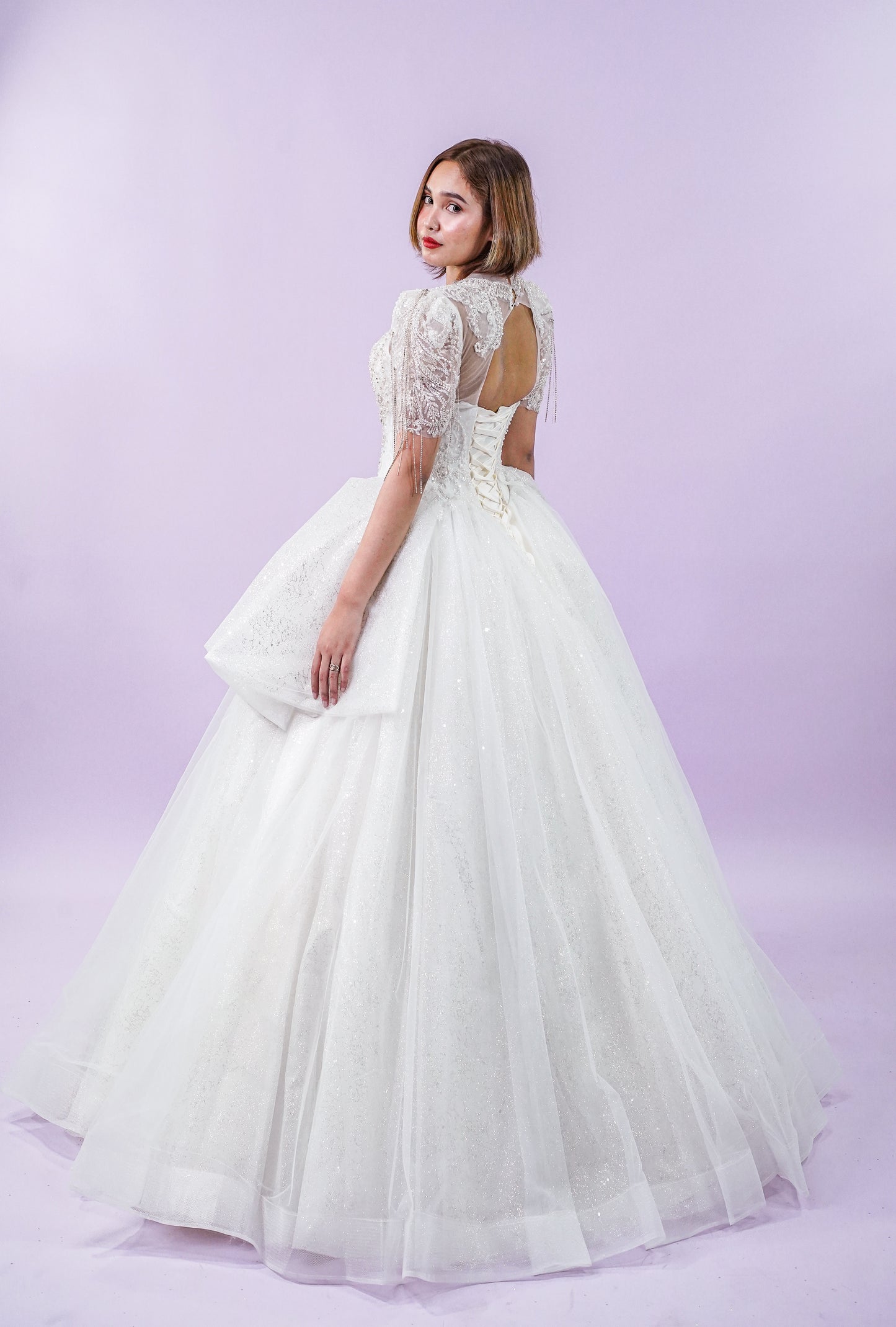 Short Sleeve Regal Wedding Gown