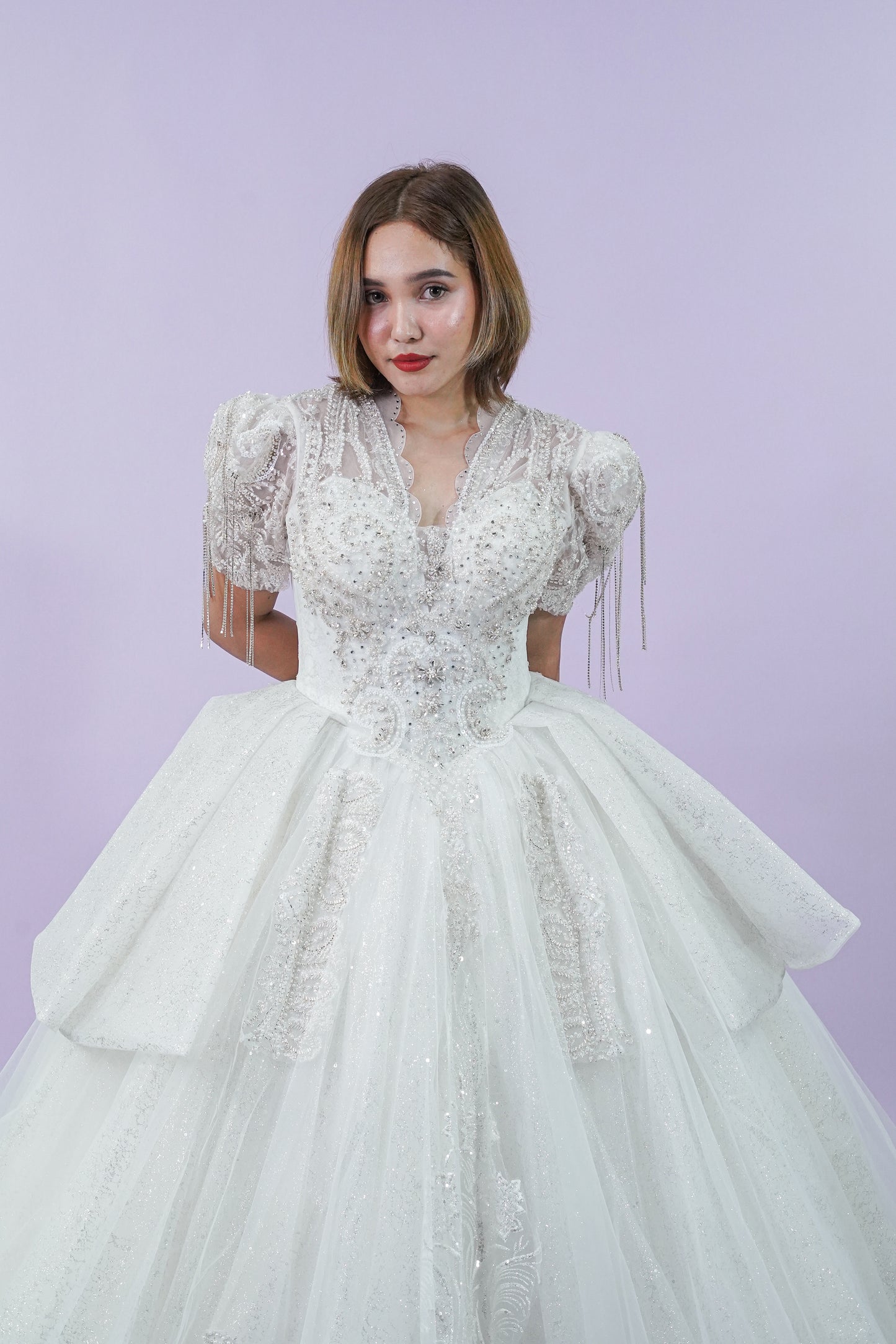 Short Sleeve Regal Wedding Gown