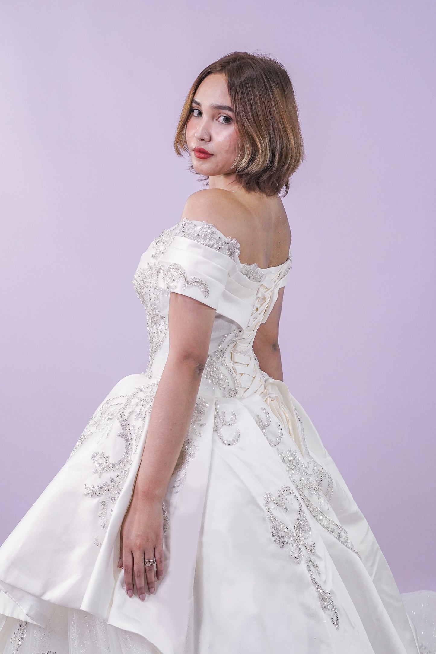Off-Shoulder Regal Intricate Long Back Wedding Bridal Gown