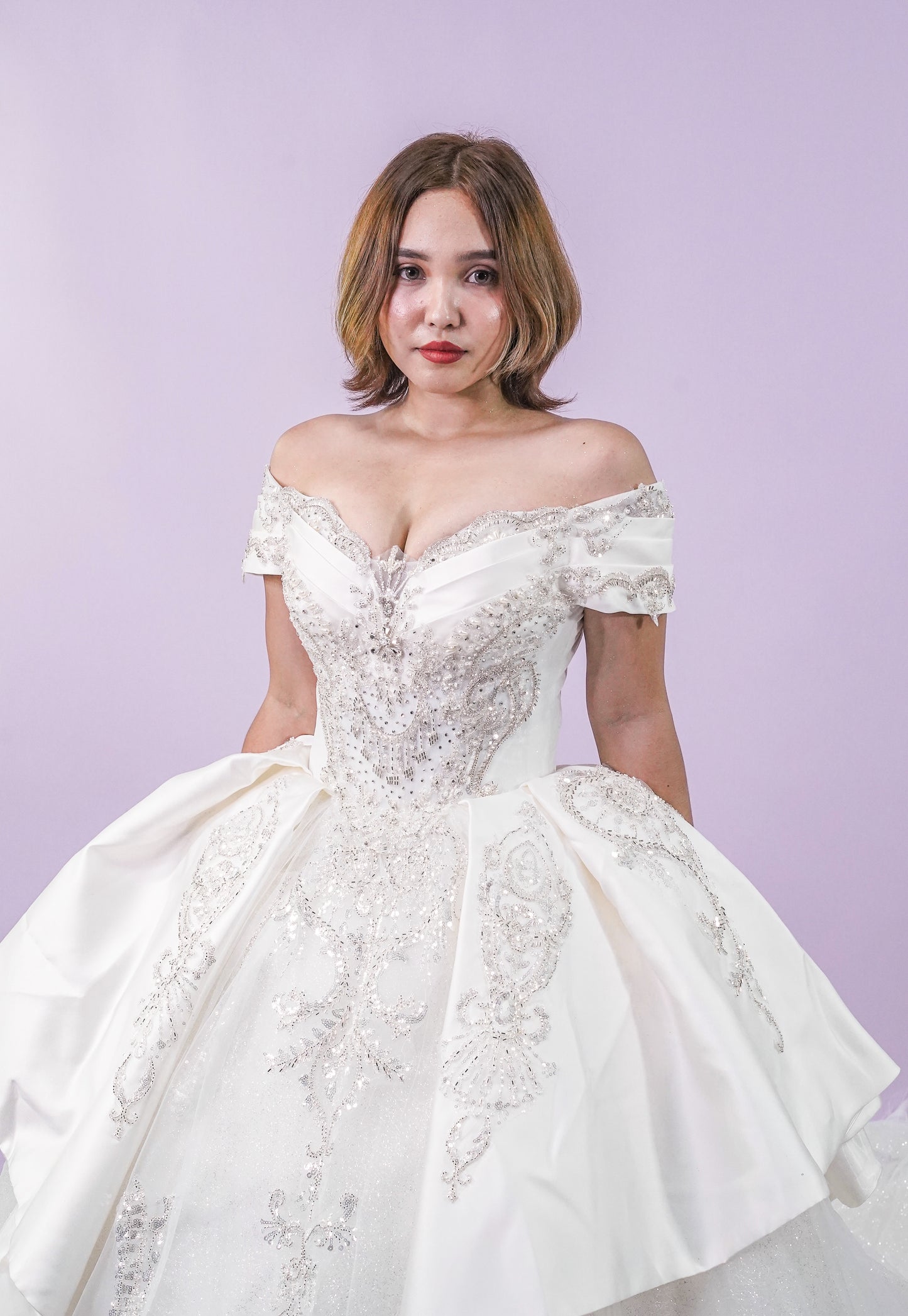 Off-Shoulder Regal Intricate Long Back Wedding Bridal Gown