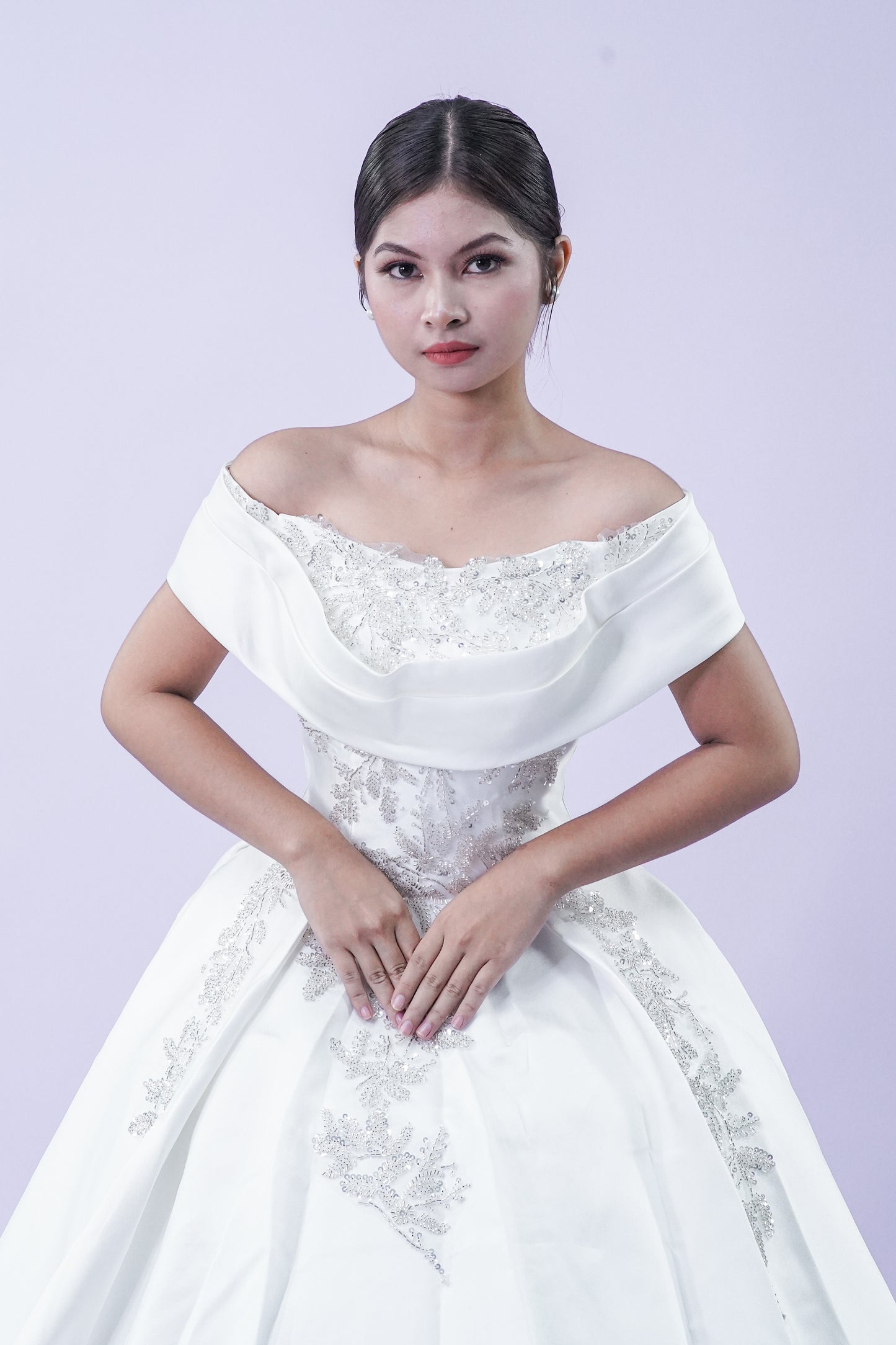 Elegant Off-Shoulder Satin Wedding Bridal Gown