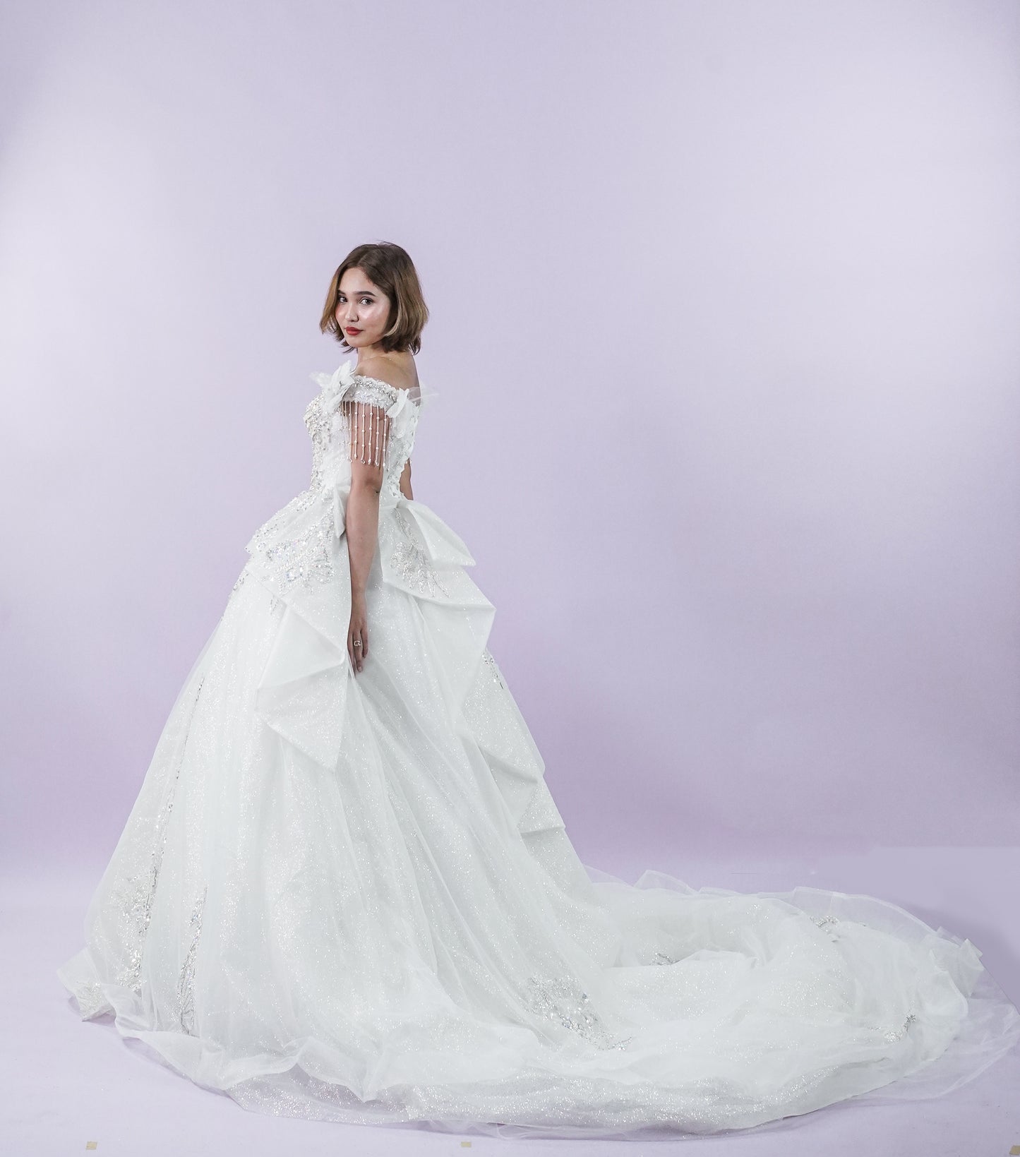 Off-Shoulder Royal Sequined Long Back Bridal Wedding Gown