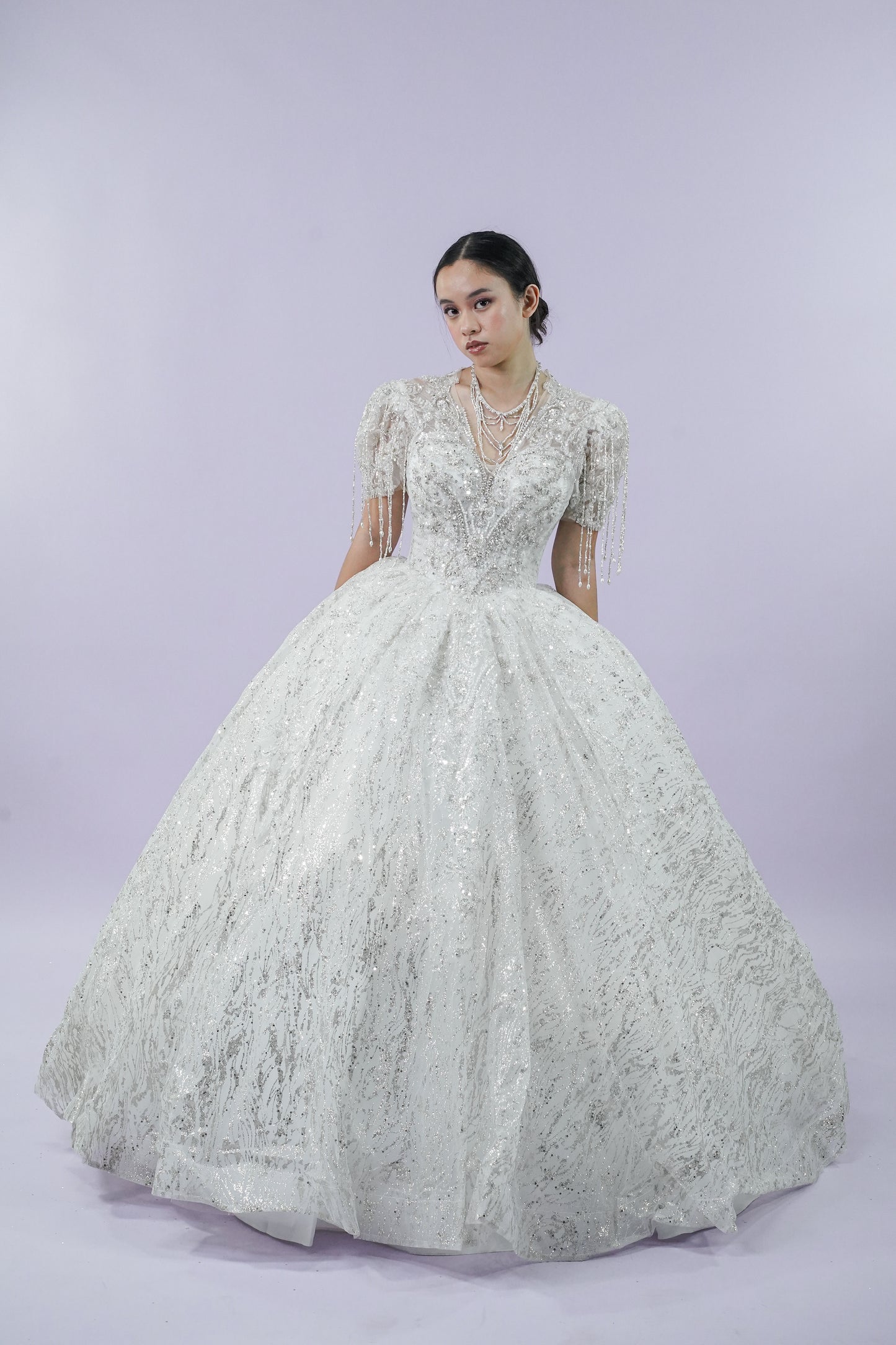 Regal Sequined Short Sleeve Wedding Bridal Gown