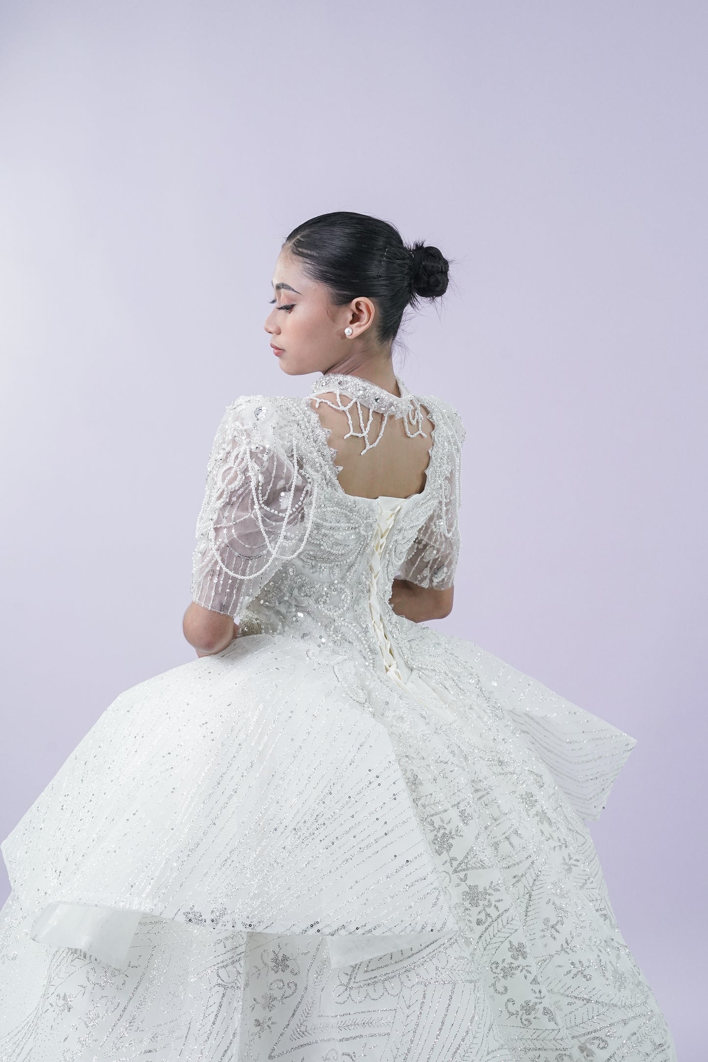 Regal Jewel Long Back Bridal Wedding Gown