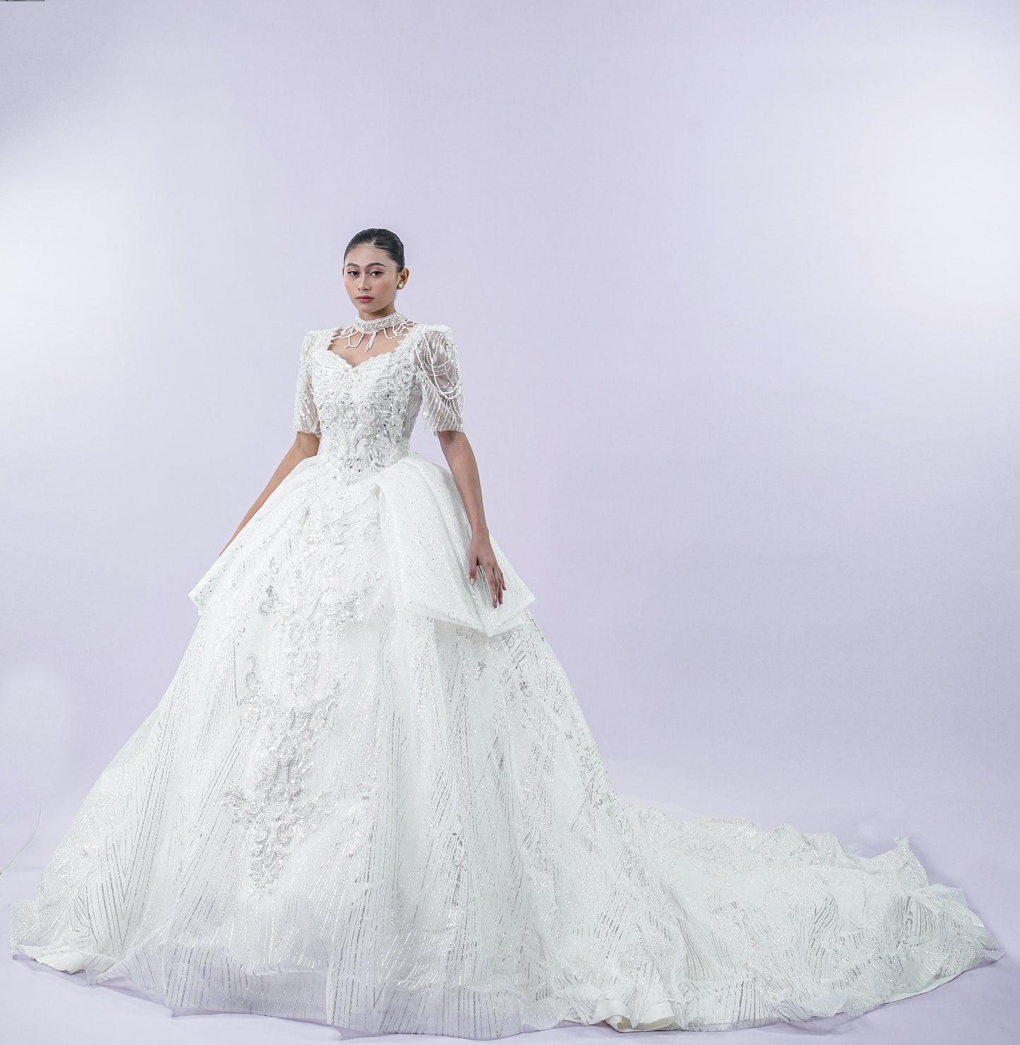 Regal Jewel Long Back Bridal Wedding Gown
