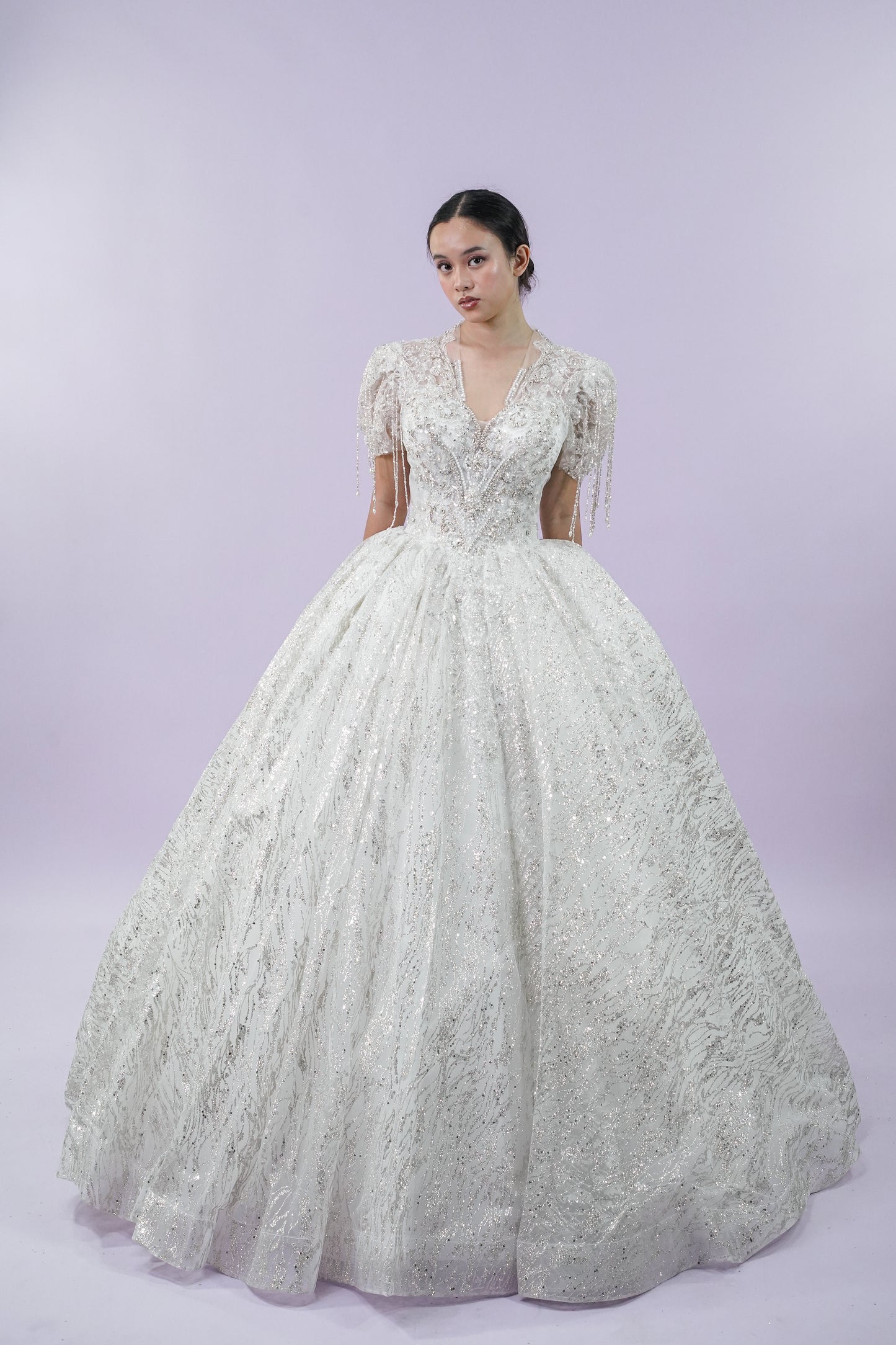 Short Sleeve Regal Bejeweled Wedding Bridal Gown