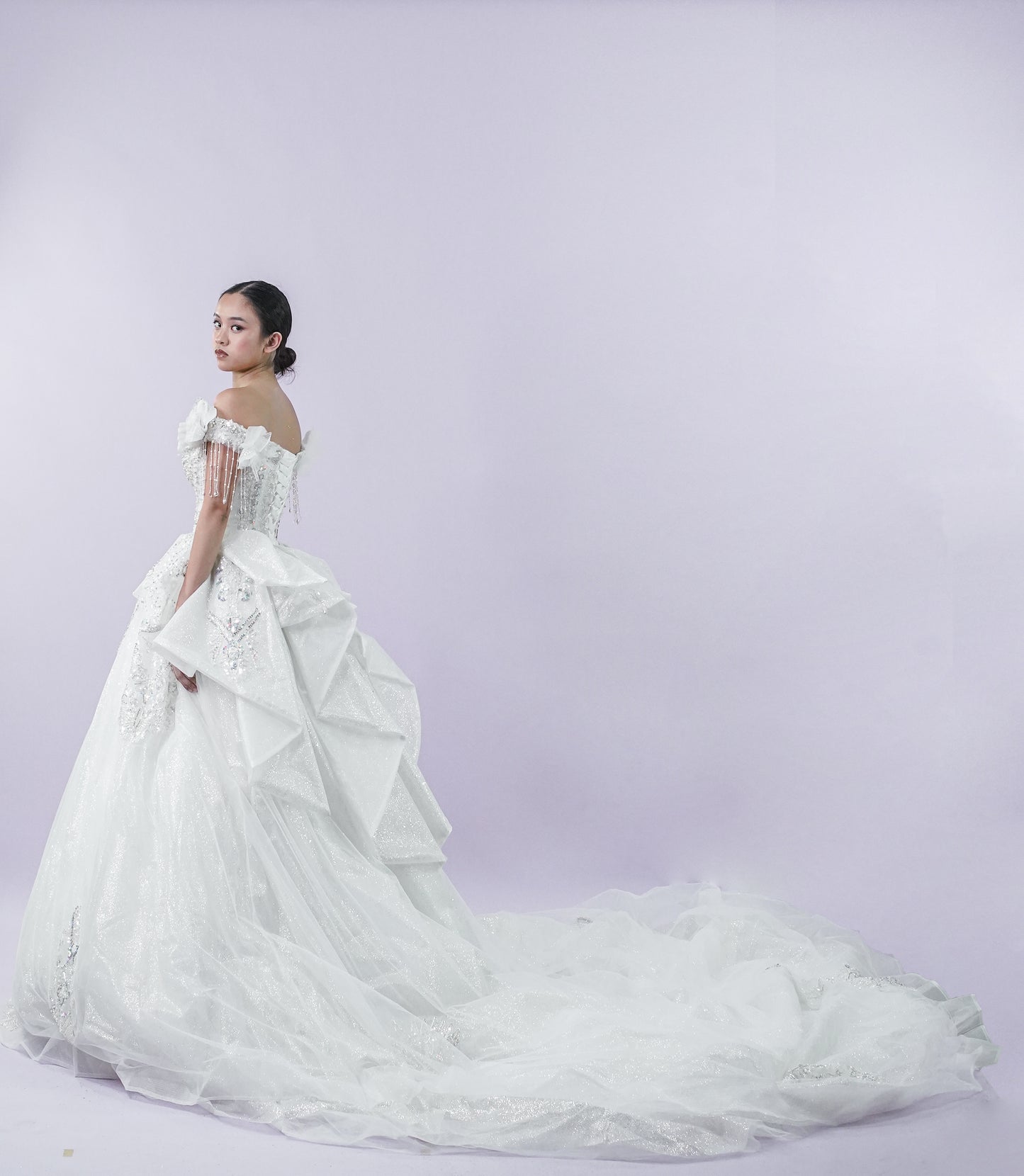 Fairy Off-Shoulder Magical Long Back Wedding Bridal Gown