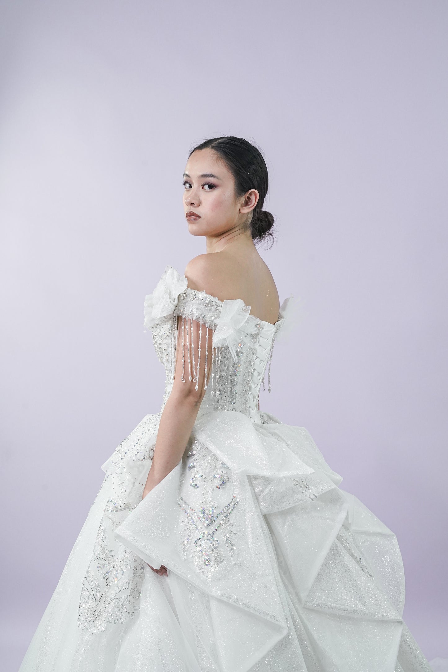 Fairy Off-Shoulder Magical Long Back Wedding Bridal Gown