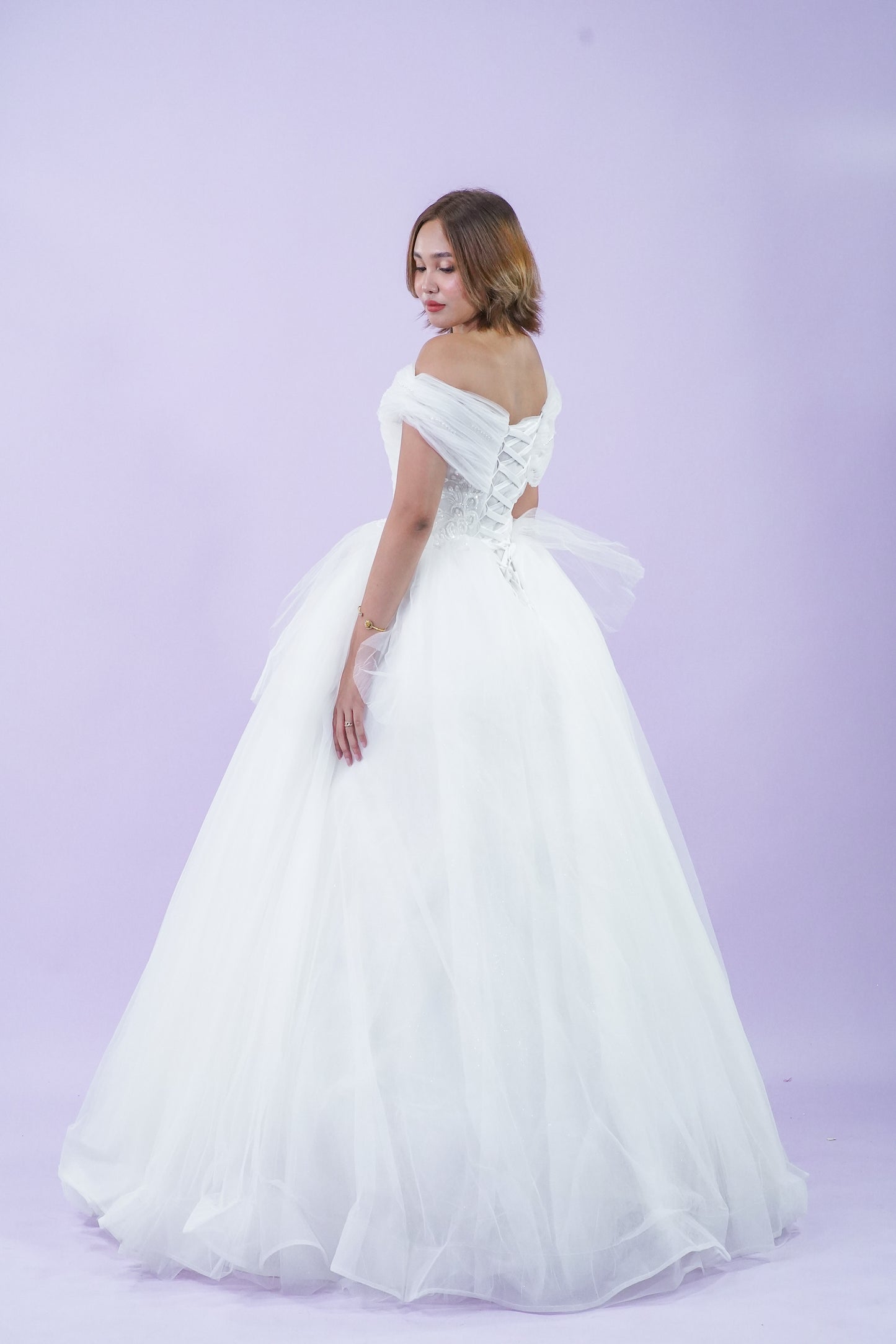 Off-Shoulder Simple Elegant Wedding Bridal Gown