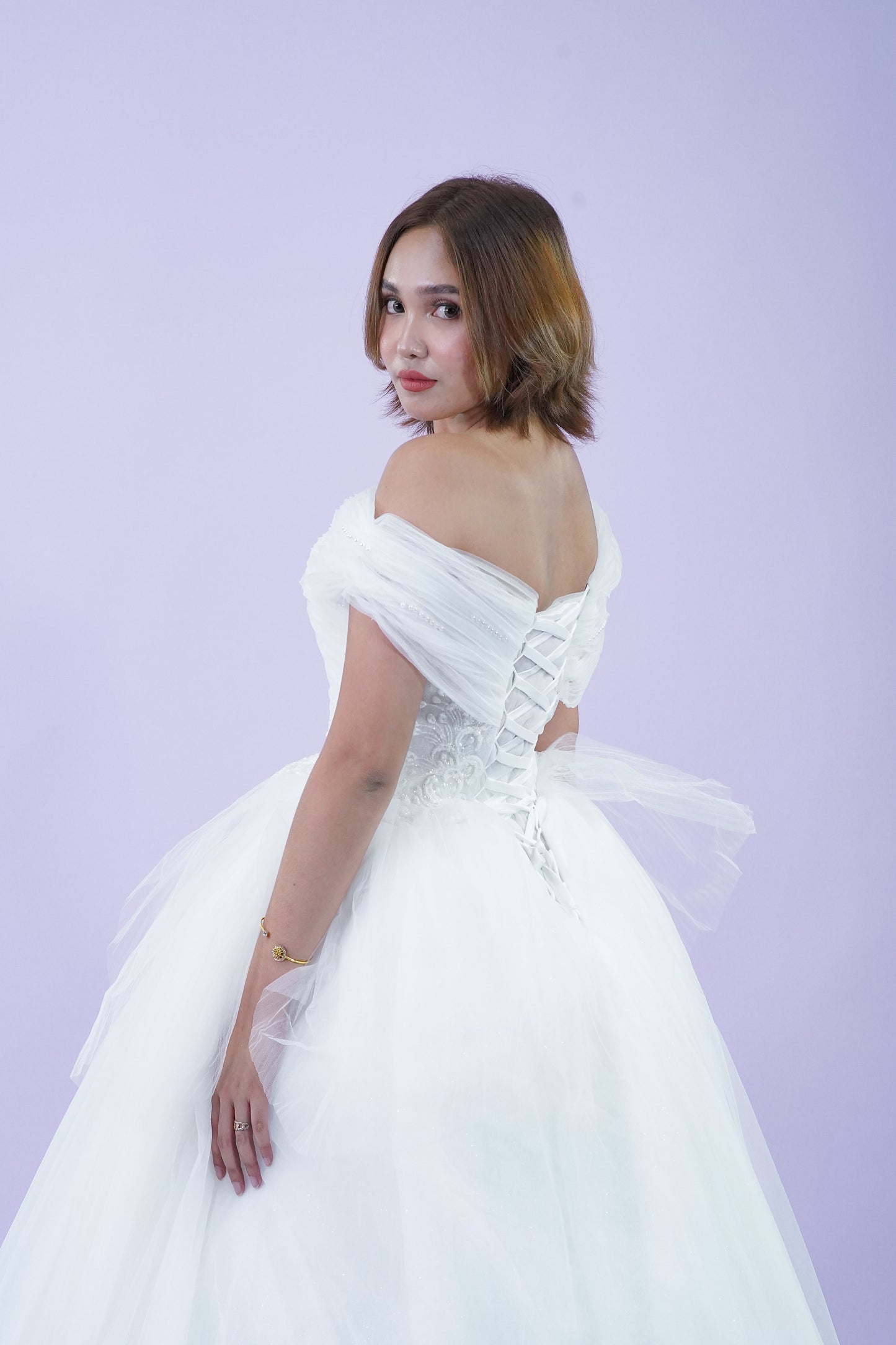 Off-Shoulder Simple Elegant Wedding Bridal Gown