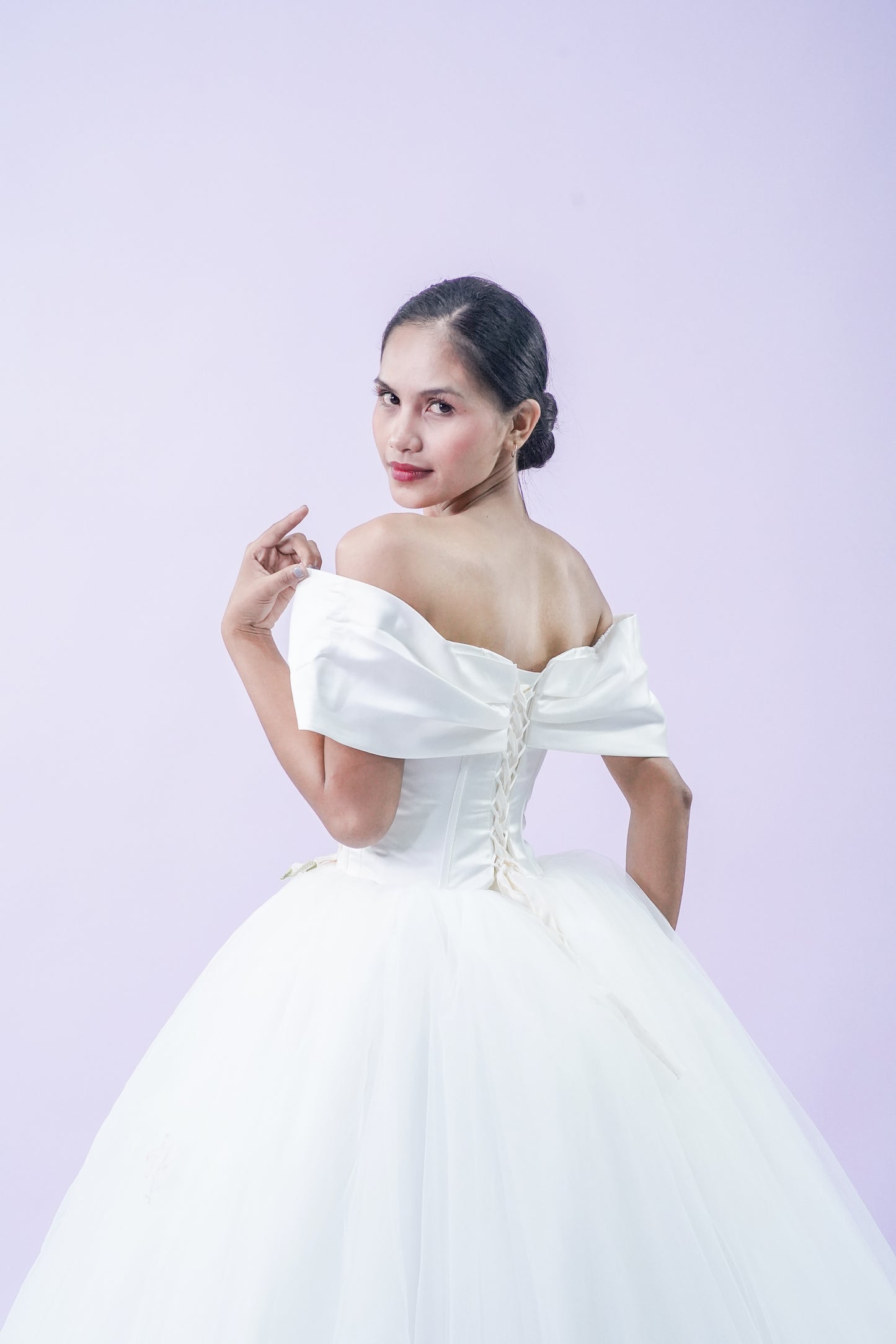 Off-Shoulder Satin Plain Elegant Bridal Gown