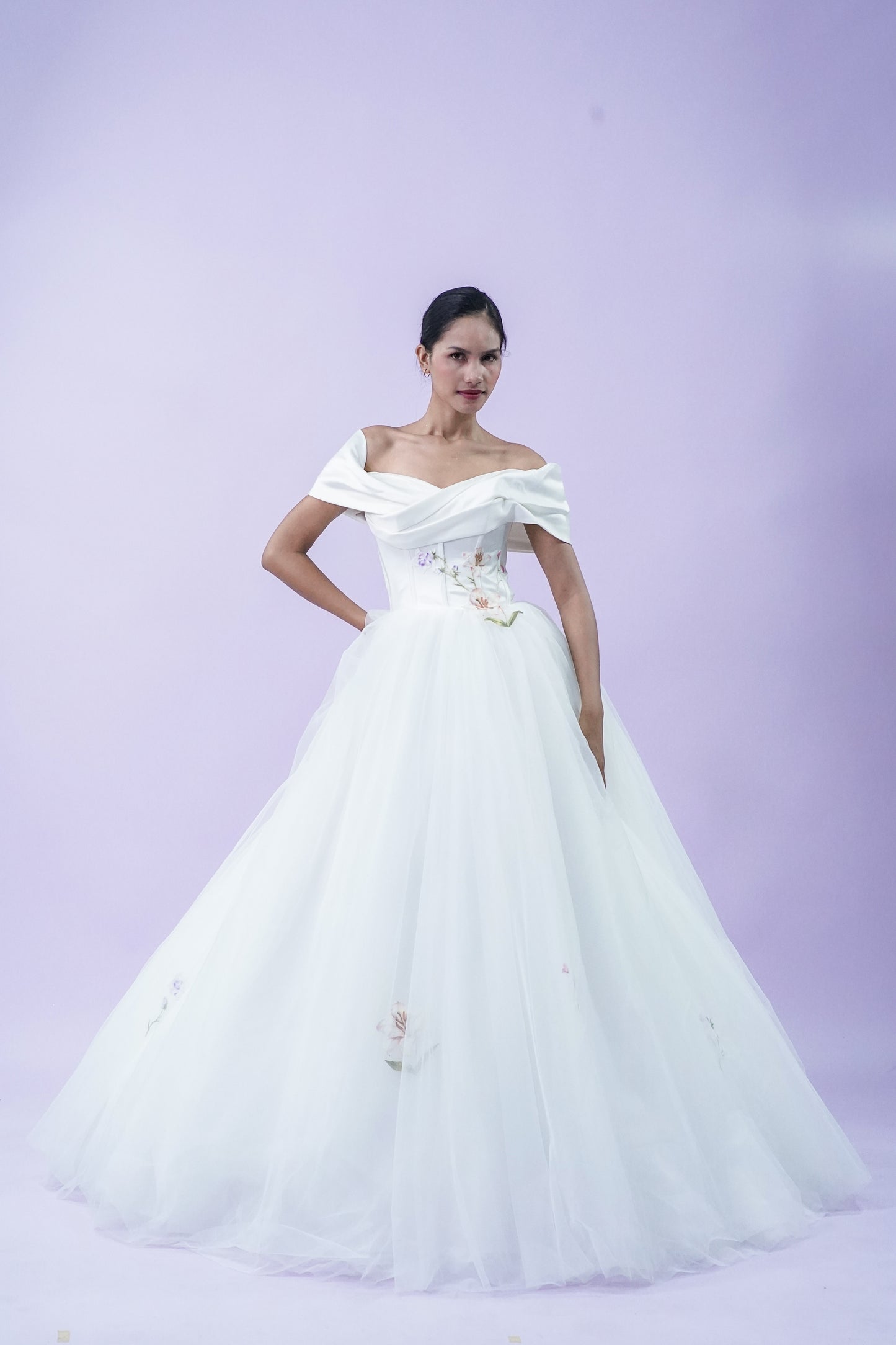 Off-Shoulder Satin Plain Elegant Bridal Gown