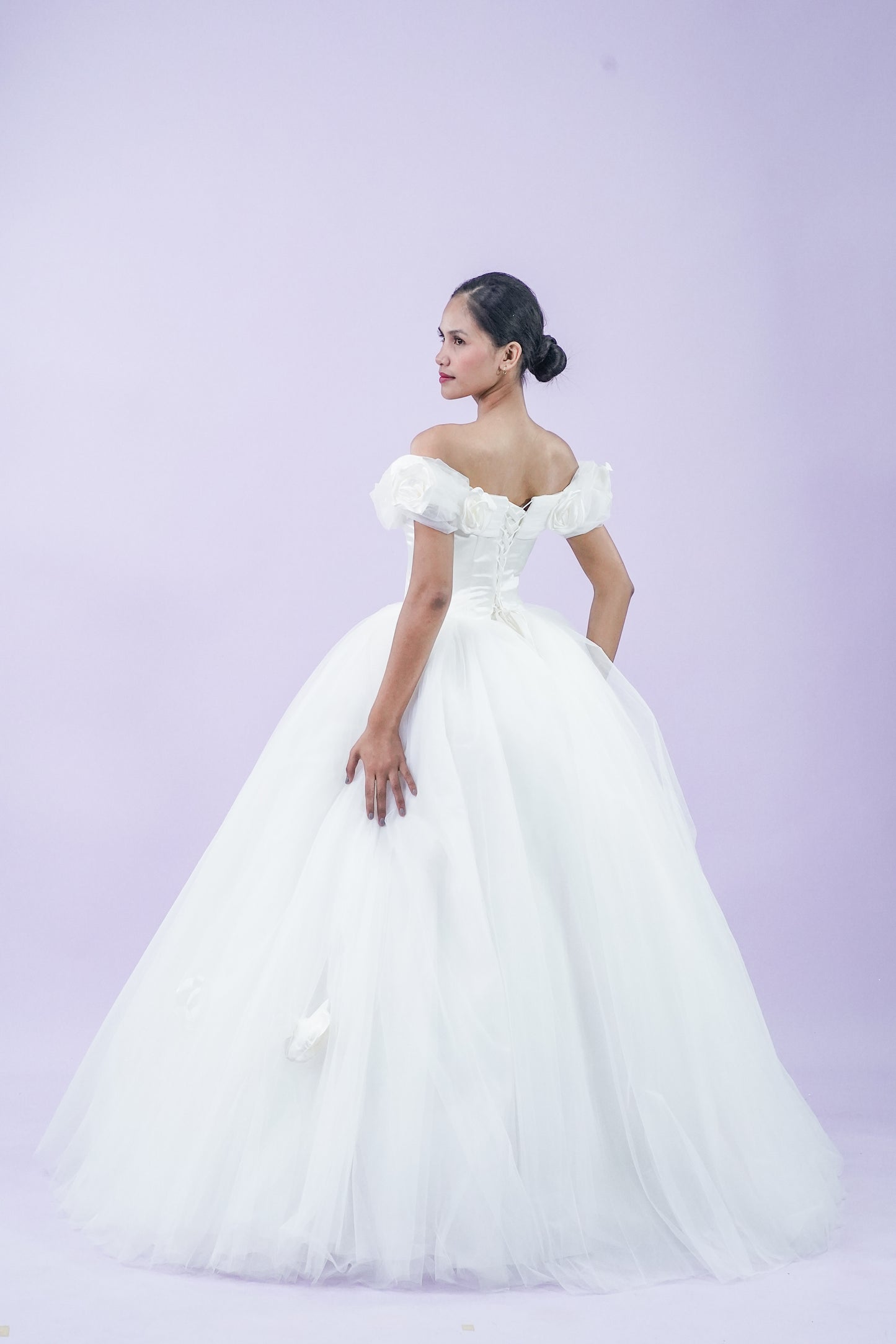 Floral Rose Off-Shoulder Wedding Bridal Gown