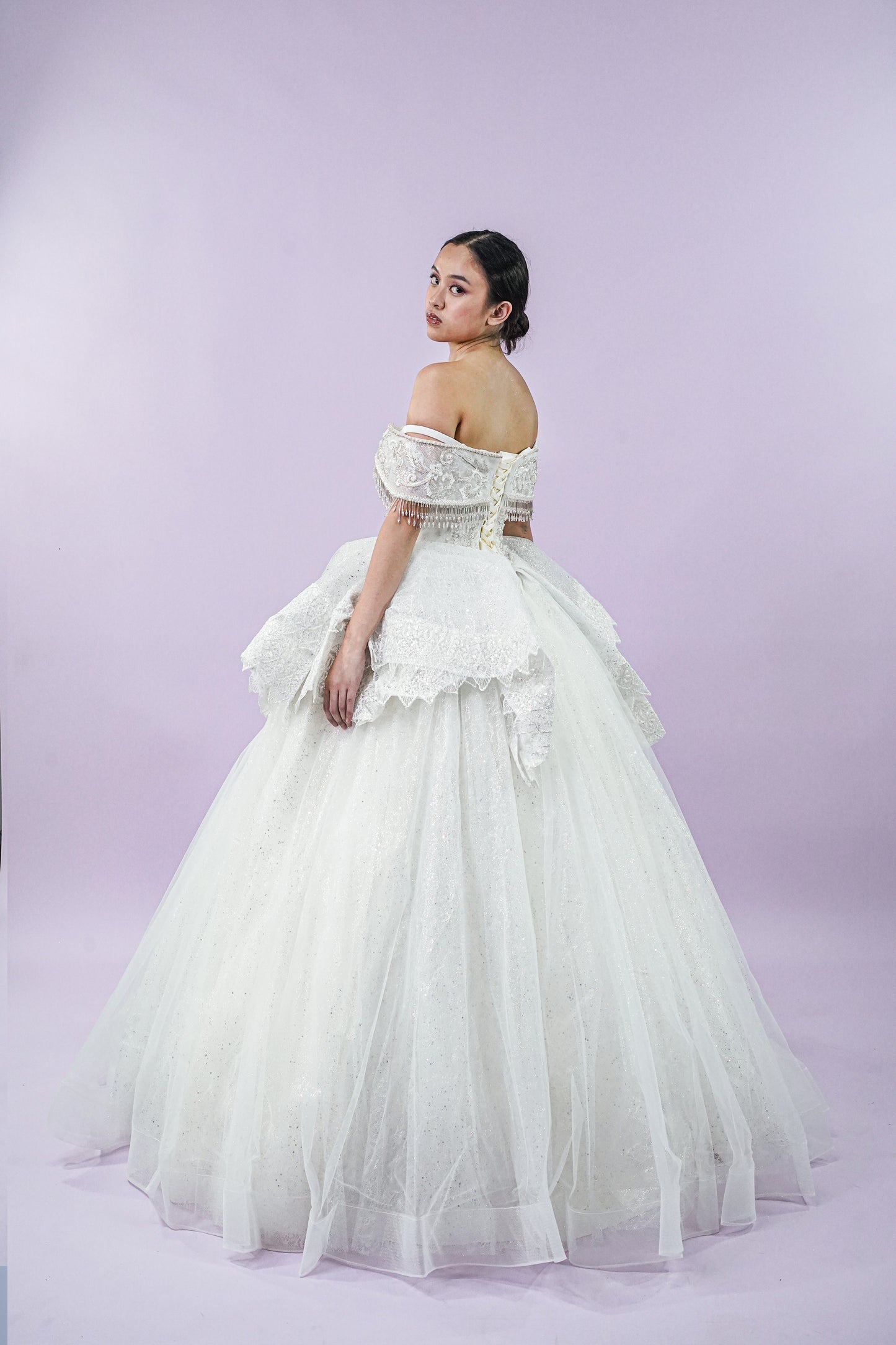 Off-Shoulder Intricate Bejeweled Bridal Gown