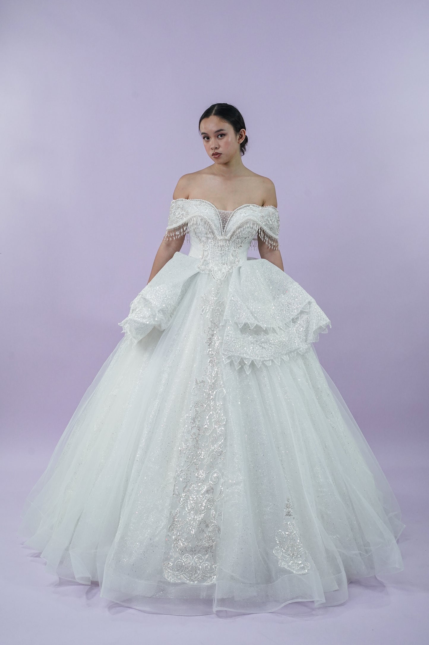 Off-Shoulder Intricate Bejeweled Bridal Gown