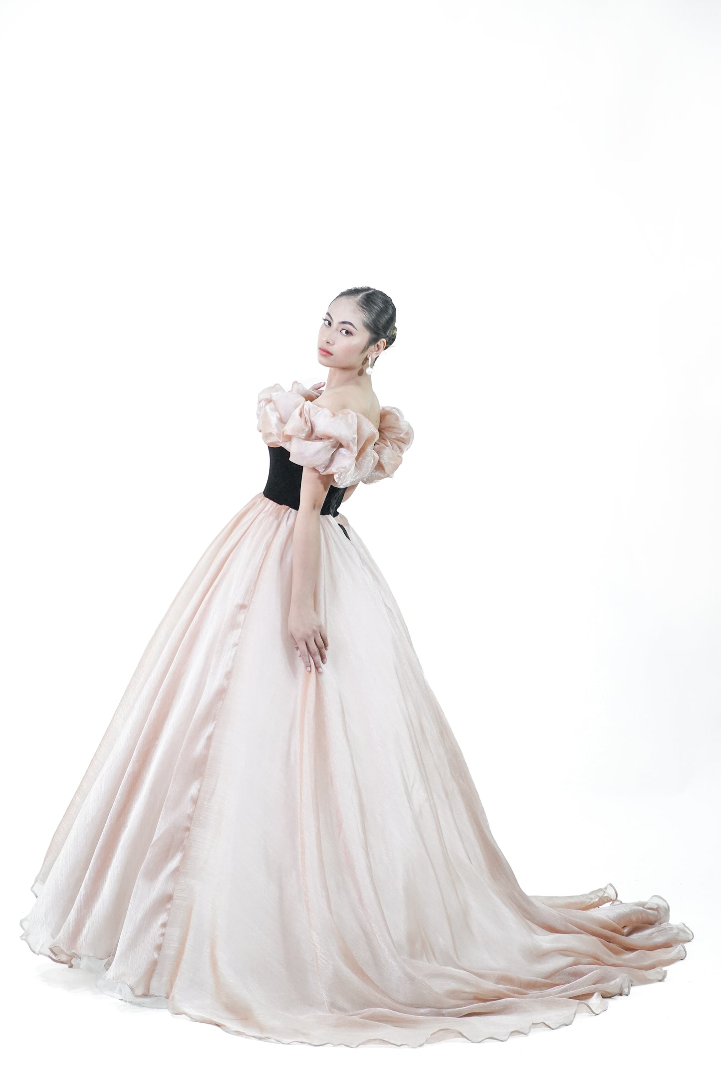 Off-Shoulder Floral Rose Pink Elegant Ball Gown