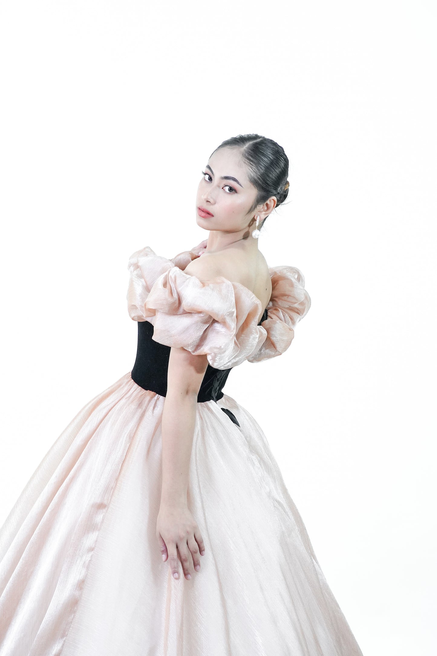 Off-Shoulder Floral Rose Pink Elegant Ball Gown