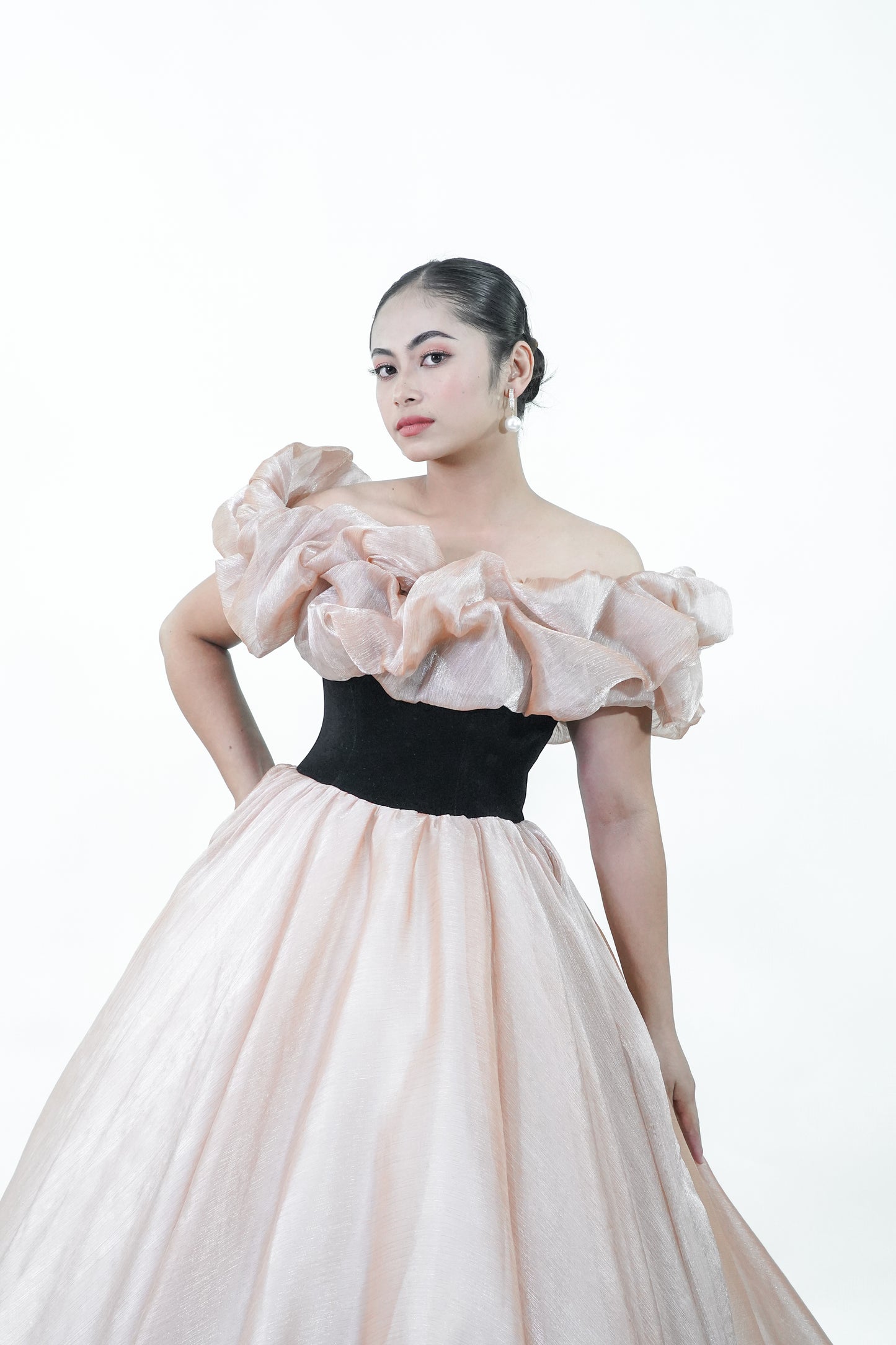 Off-Shoulder Floral Rose Pink Elegant Ball Gown