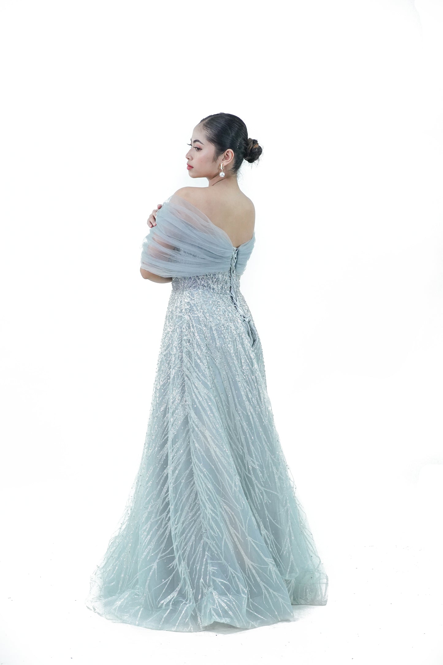 Sparkly Off-Shoulder Intricate Evening Gown