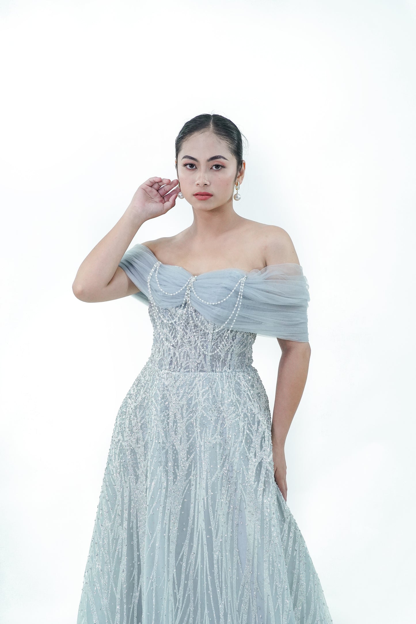 Sparkly Off-Shoulder Intricate Evening Gown