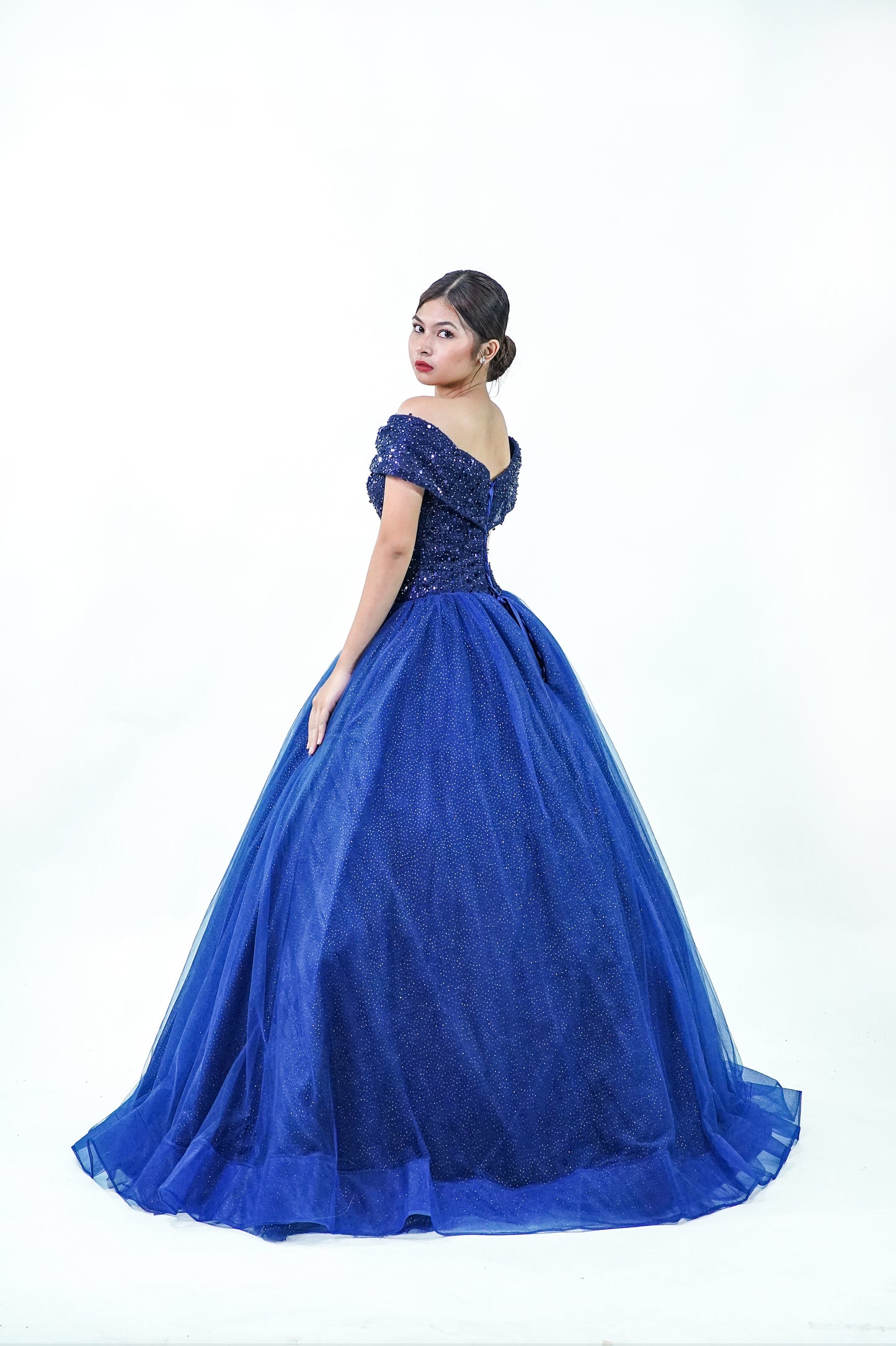 Midnight Blue Off Shoulder Ball Gown - Noelle West Bridals