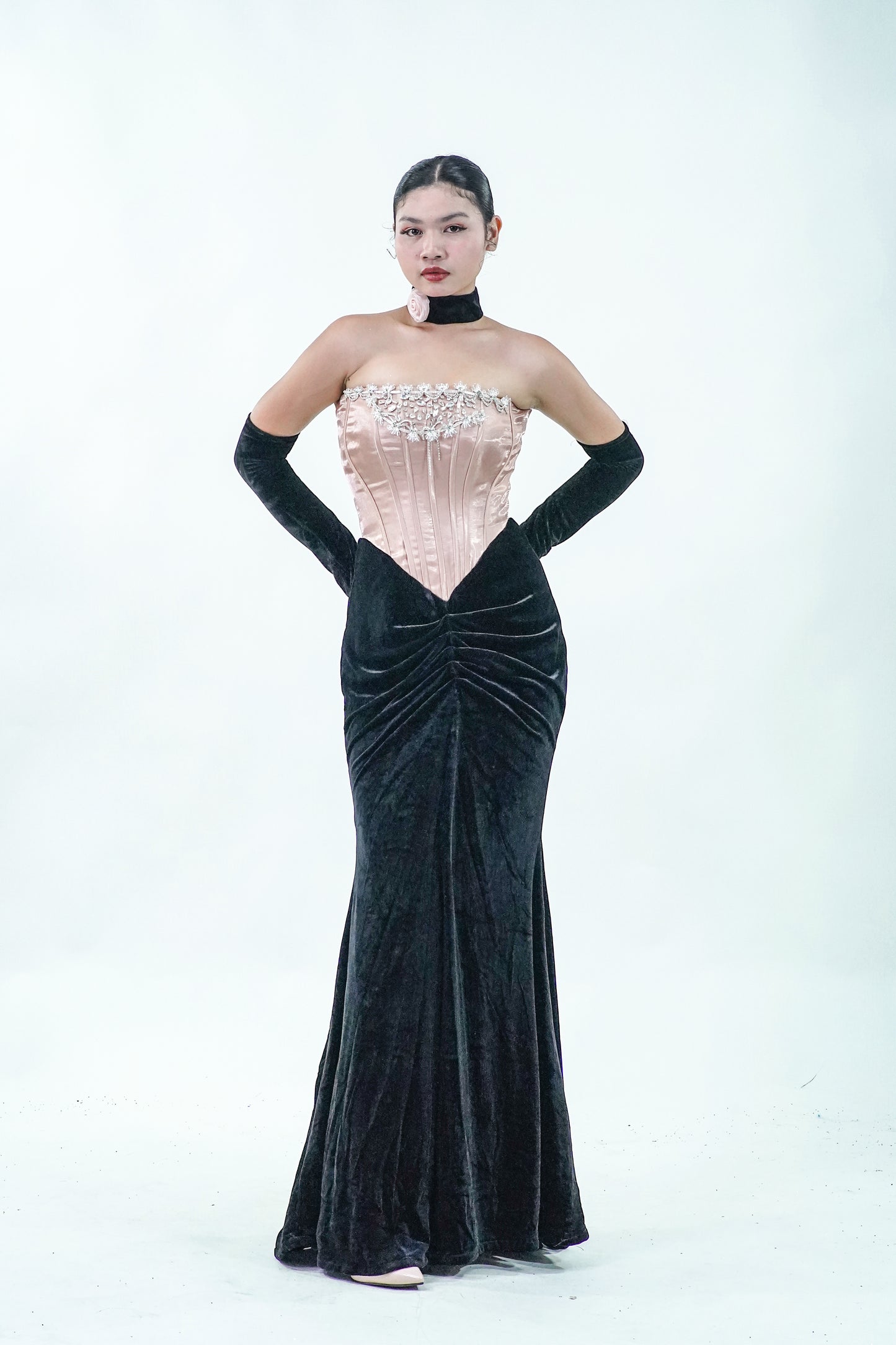 Velvet Old Rose Hollywood Evening Gown - Noelle West Bridals