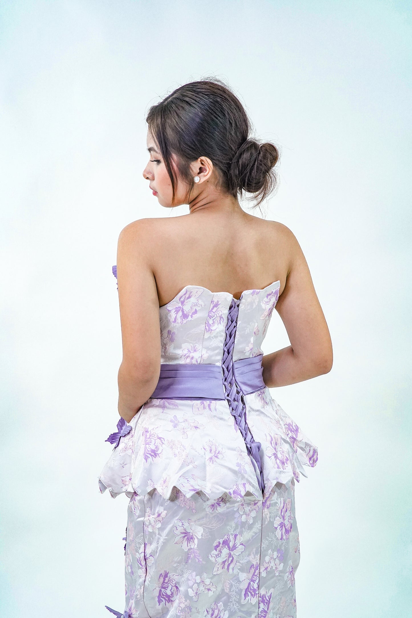 Tube Top Butterfly Purple Evening Gown - Noelle West Bridals