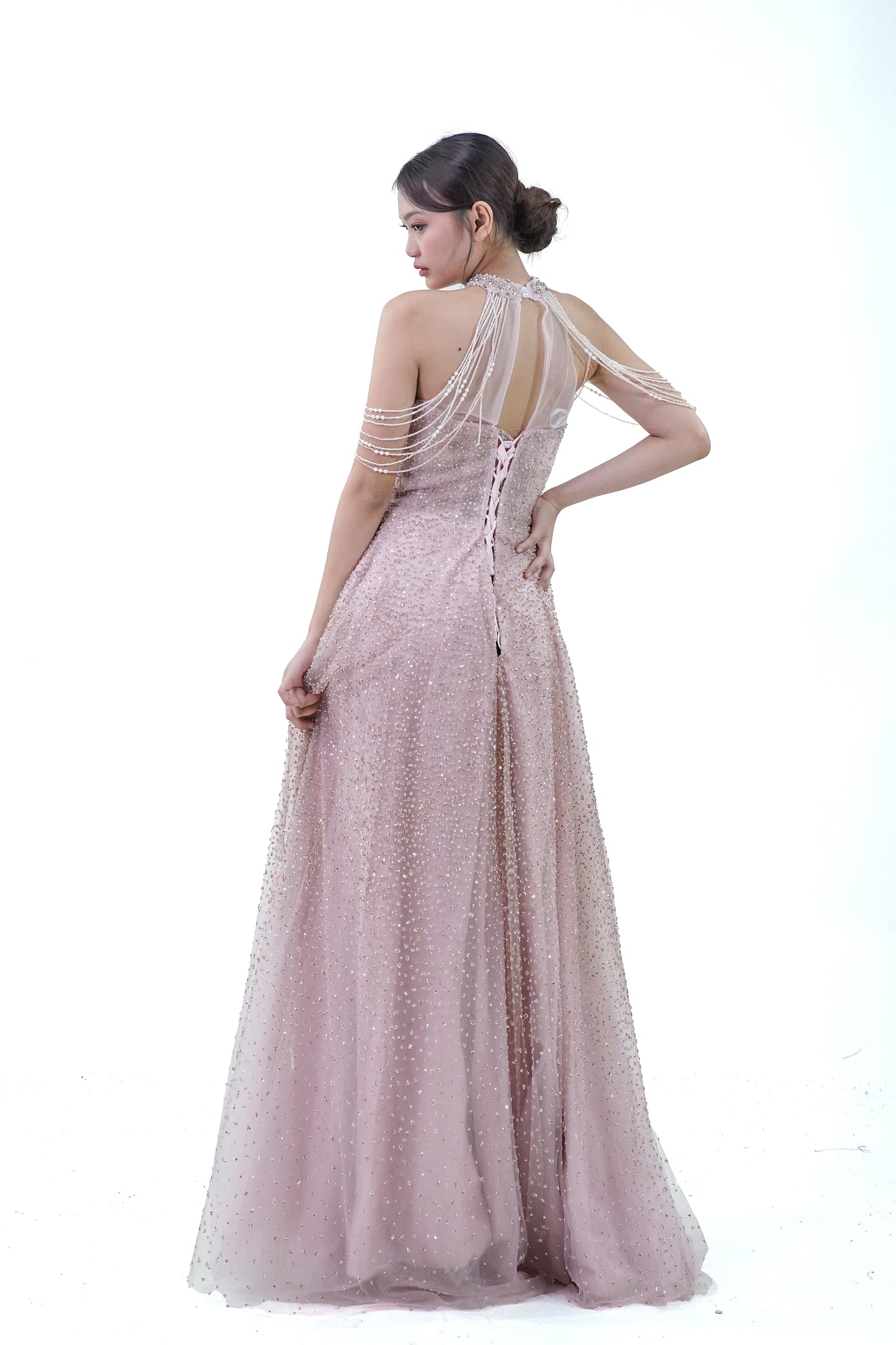 Old Rose Halter Evening Gown - Noelle West Bridals
