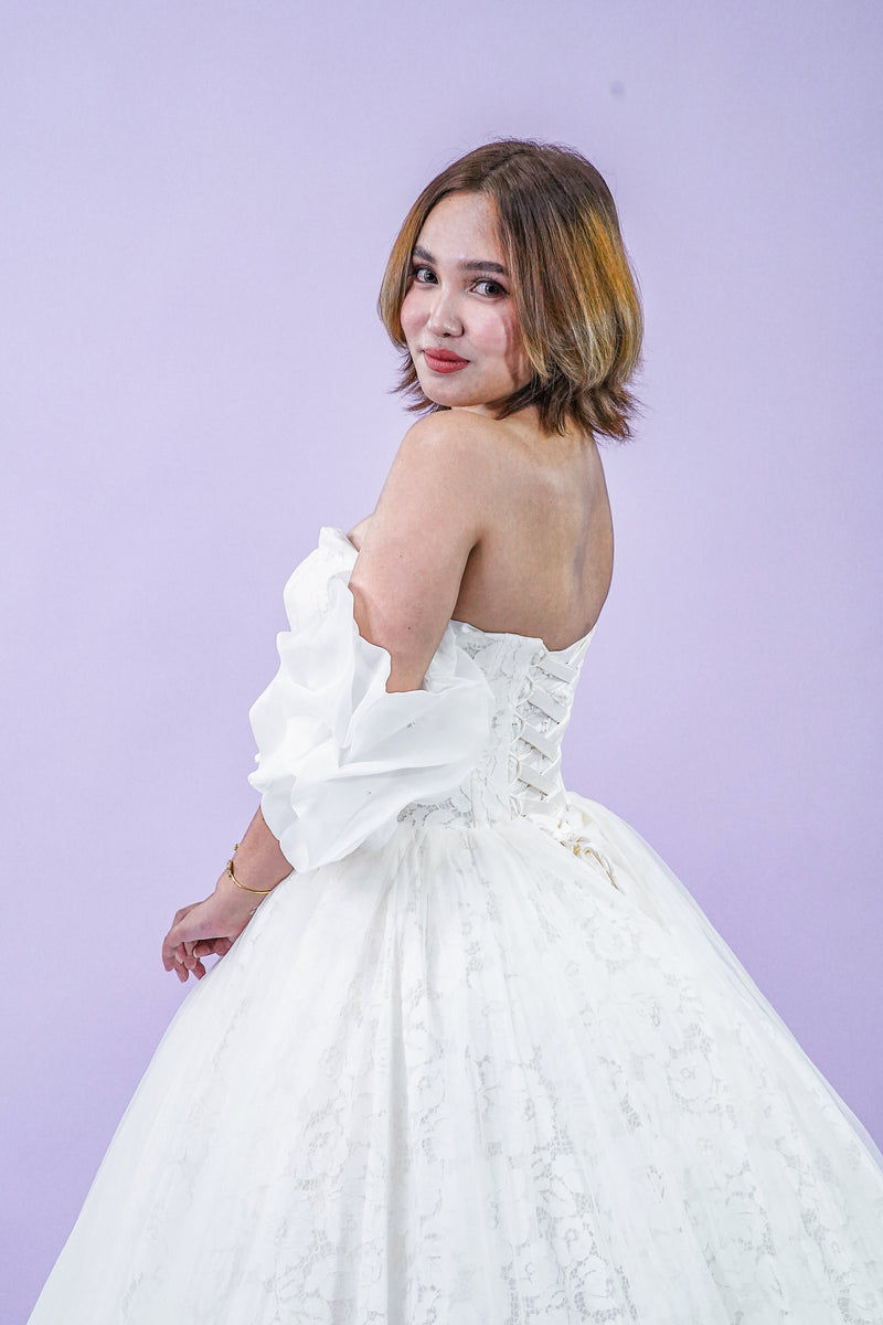 Lace Off-Shoulder Floral Wedding Bridal Gown - Noelle West Bridals