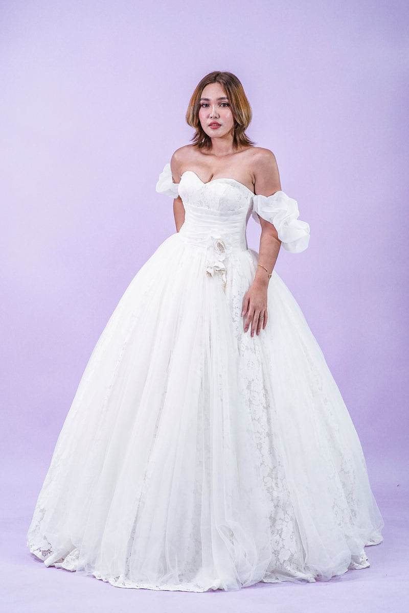 Lace Off-Shoulder Floral Wedding Bridal Gown - Noelle West Bridals