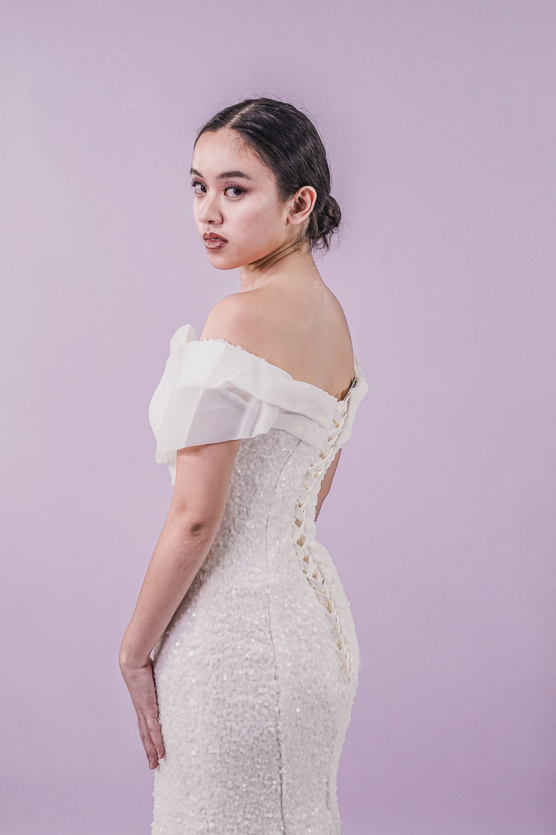 Off-Shoulder Mermaid Fishtail Long Bridal Wedding Gown - Noelle West Bridals