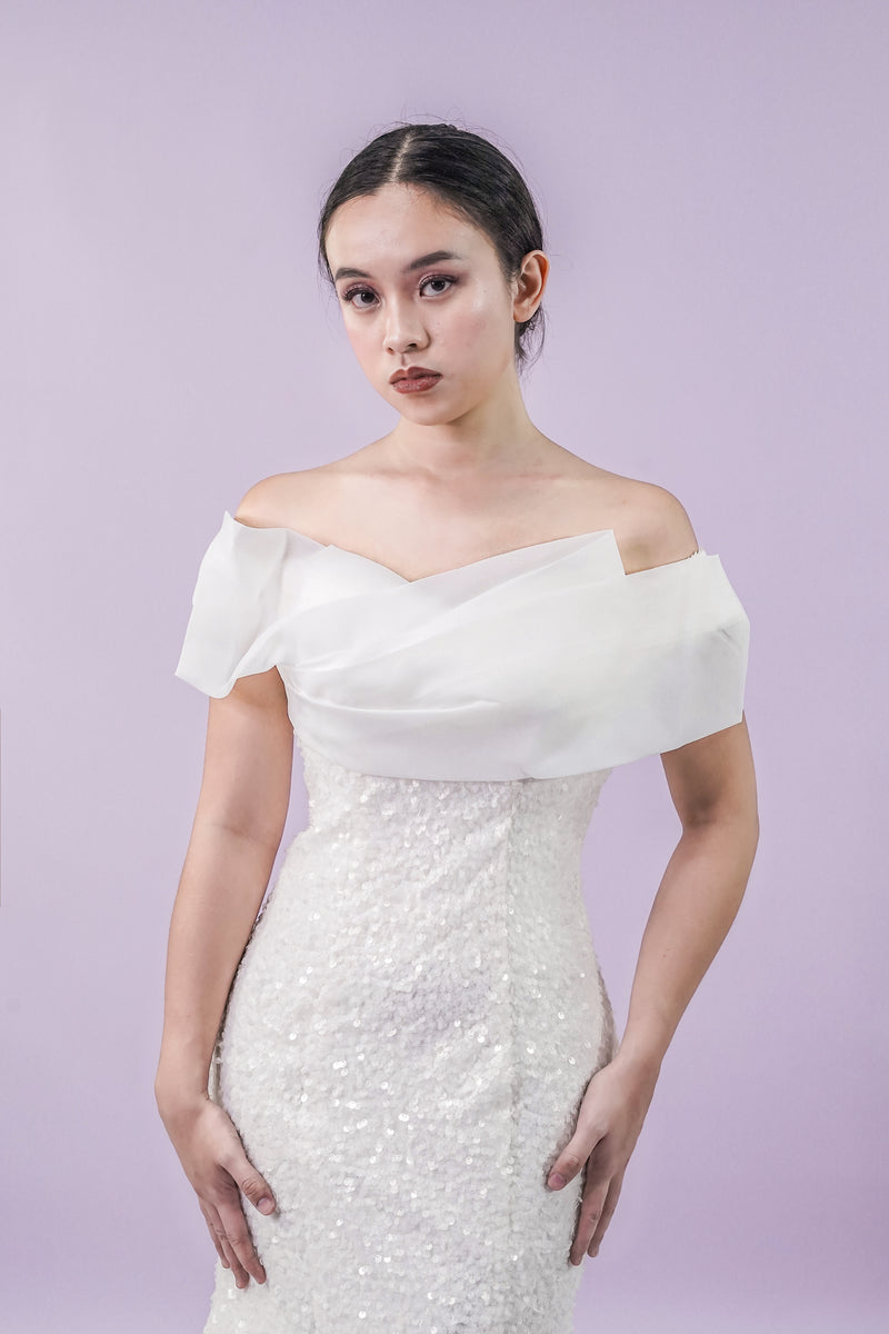 Off-Shoulder Mermaid Fishtail Long Bridal Wedding Gown - Noelle West Bridals