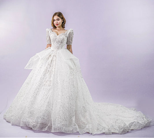 Filipiniana Short Sleeve Royal Tule Wedding Bridal Gown