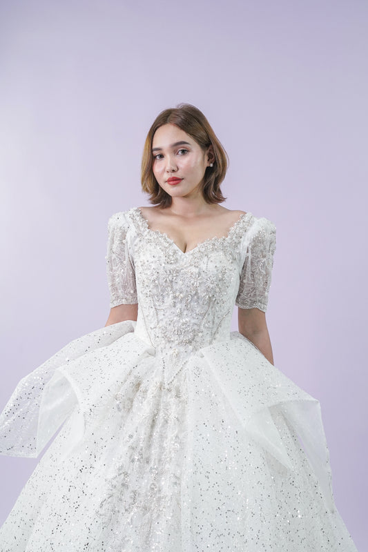Filipiniana Short Sleeve Royal Tule Wedding Bridal Gown