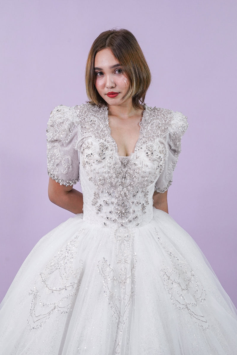 Filipiniana Short Sleeve Royal Wedding Gown - Noelle West Bridals