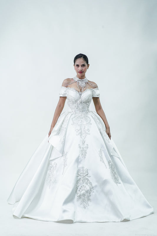 Regal Off Shoulder Wedding Gown