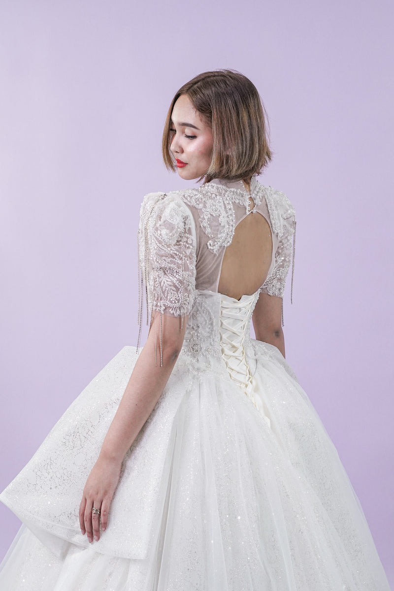 Short Sleeve Regal Wedding Gown - Noelle West Bridals