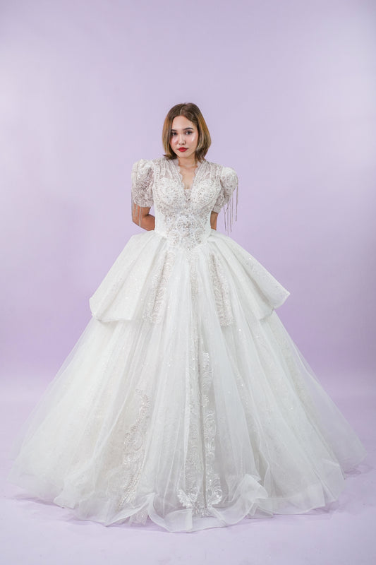 Short Sleeve Regal Wedding Gown