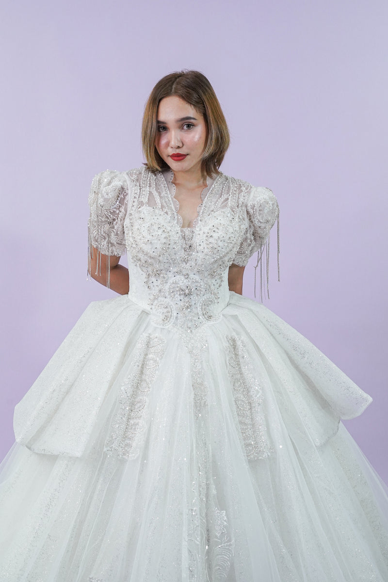 Short Sleeve Regal Wedding Gown - Noelle West Bridals