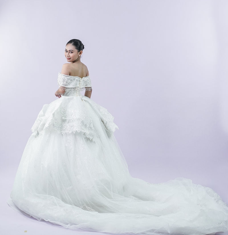 Off-Shoulder Regal Long Back Bridal Wedding Gown - Noelle West Bridals