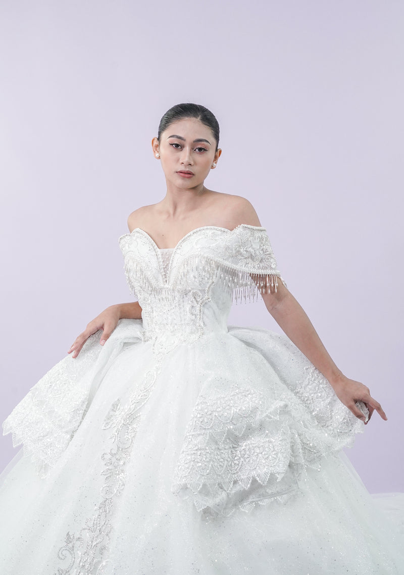 Off-Shoulder Regal Long Back Bridal Wedding Gown - Noelle West Bridals