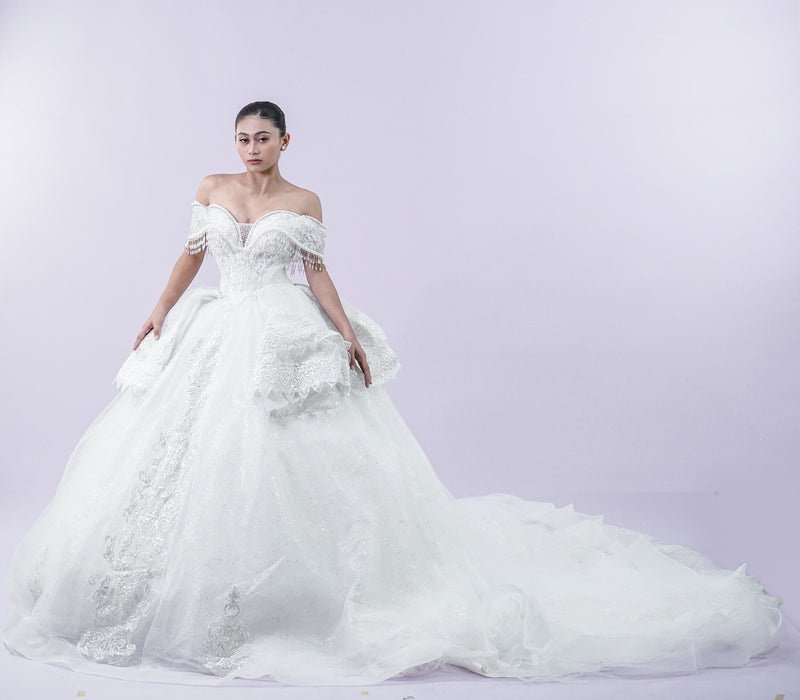 Off-Shoulder Regal Long Back Bridal Wedding Gown - Noelle West Bridals