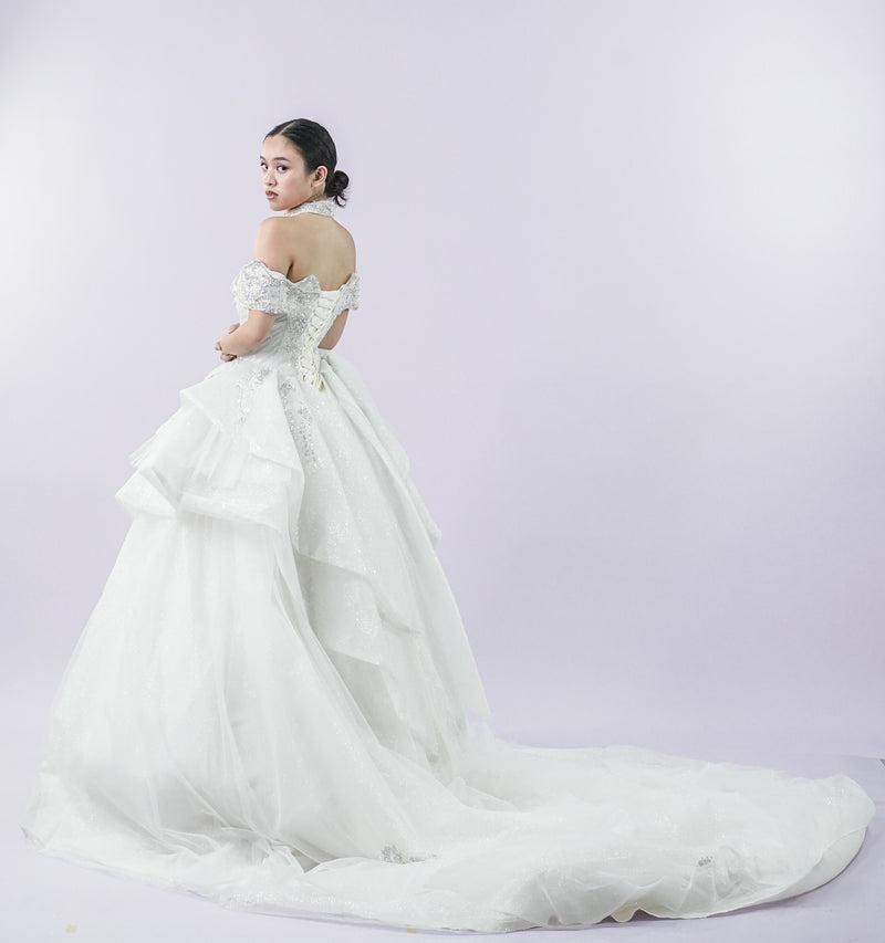 Off-Shoulder Regal Long Back Bridal Wedding Gown - Noelle West Bridals