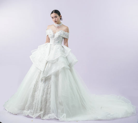 Off-Shoulder Regal Long Back Bridal Wedding Gown