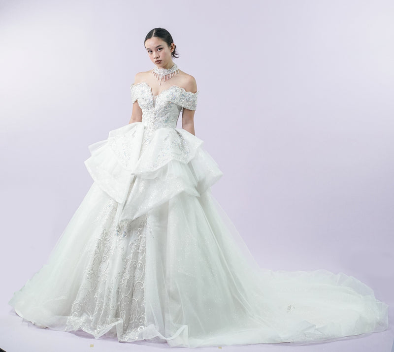 Off-Shoulder Regal Long Back Bridal Wedding Gown - Noelle West Bridals