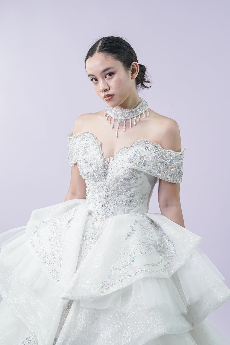 Off-Shoulder Regal Long Back Bridal Wedding Gown - Noelle West Bridals