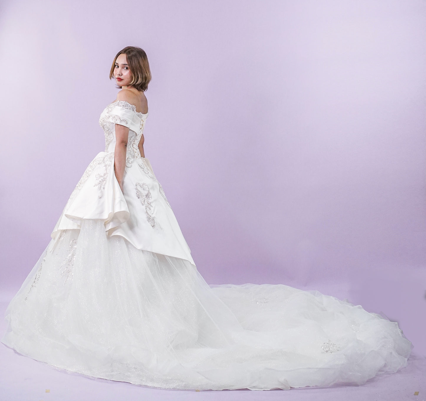Off-Shoulder Regal Intricate Long Back Wedding Bridal Gown