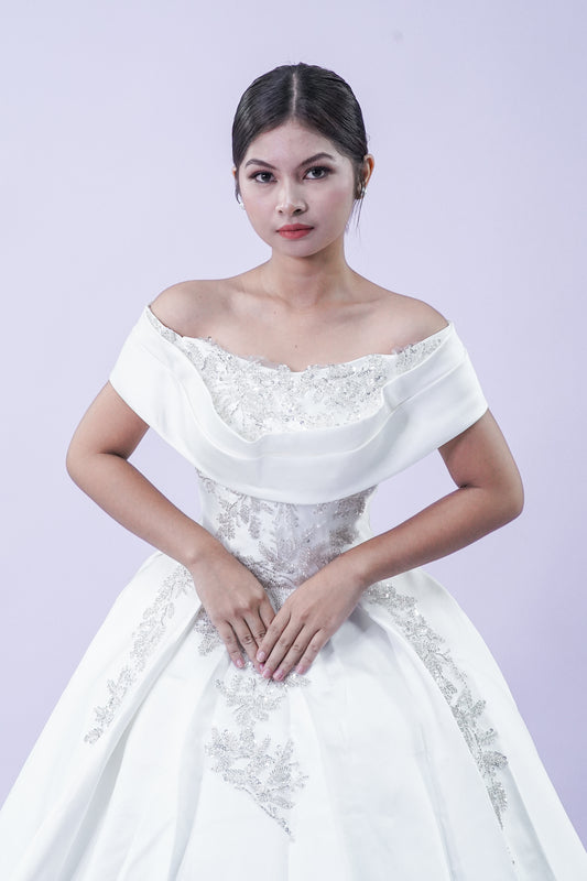 Elegant Off-Shoulder Satin Wedding Bridal Gown