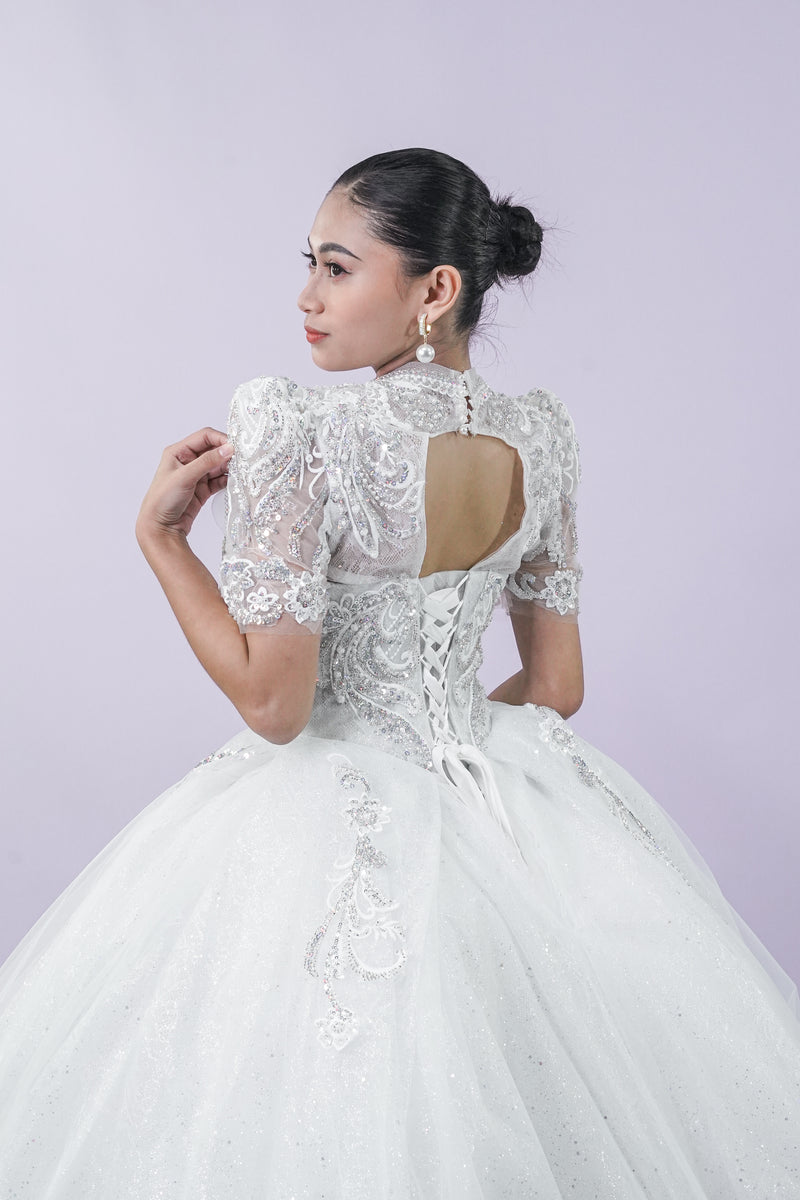 Filipiniana Short Sleeve Intricate Bridal Wedding Gown
